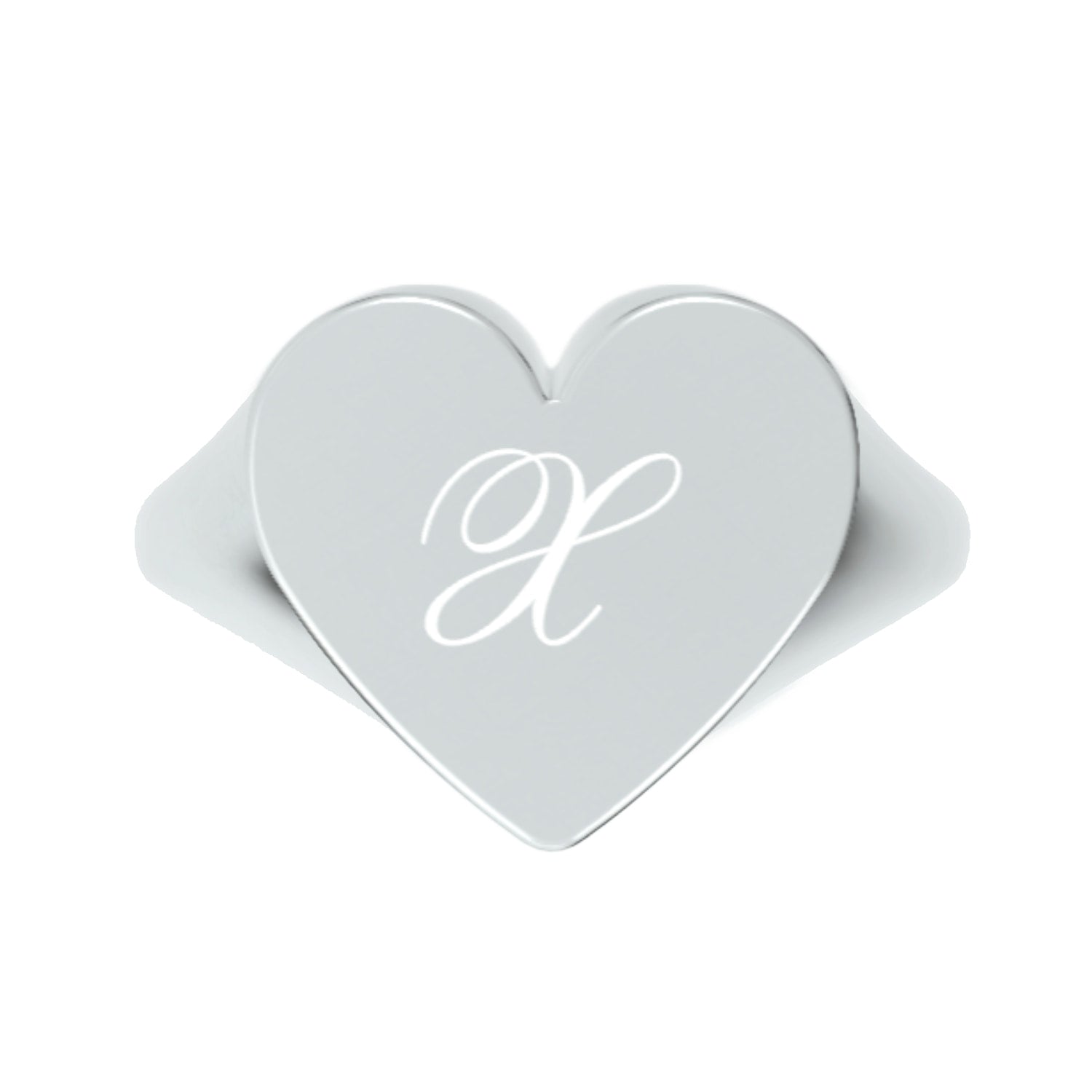 Custom Heart Shaped Chevalier Ring In Sterling Silver With -X- Initial