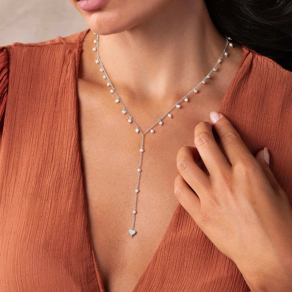 Infinite Affection Heart Pearl Lariat Necklace