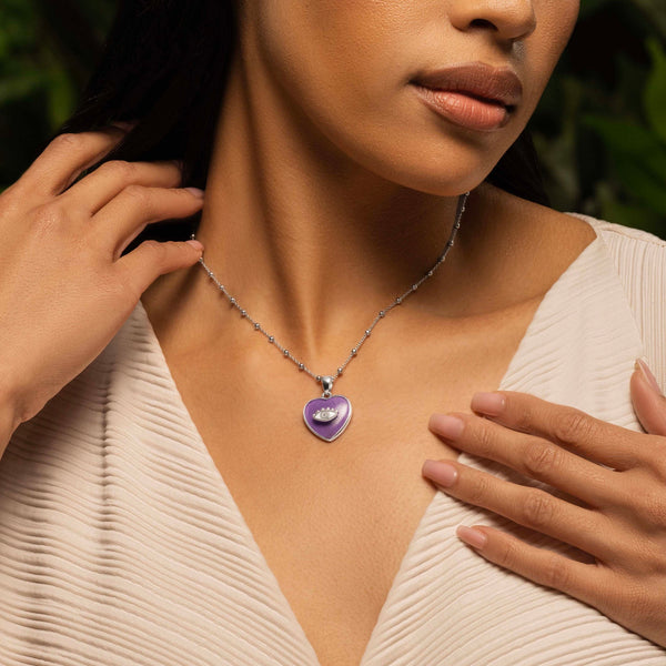 Soothing Love - Amethyst Heart Diamond Evil Eye Necklace