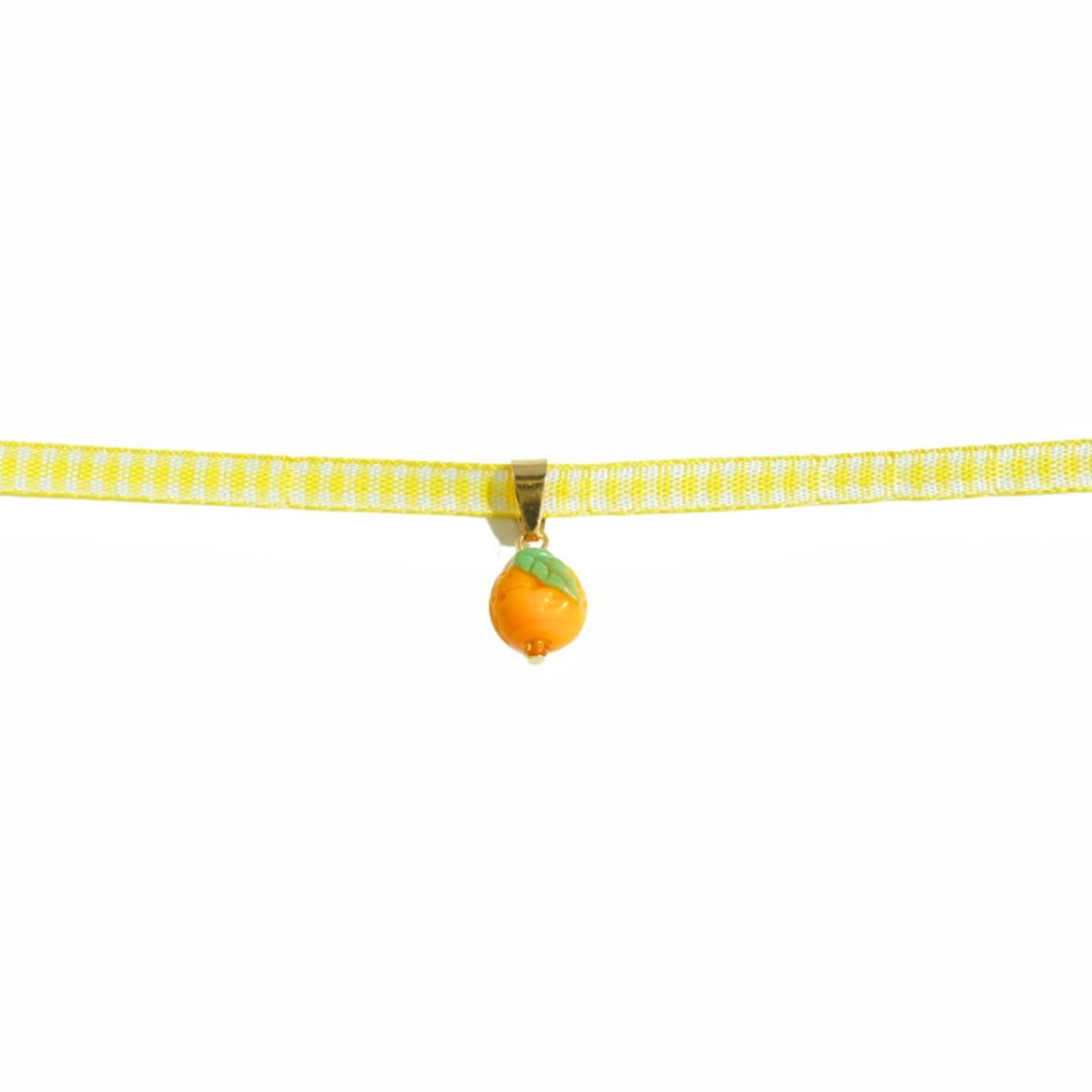 Cutie Pie Glass Tangerine Gingham Ribbon Open End Choker Necklace