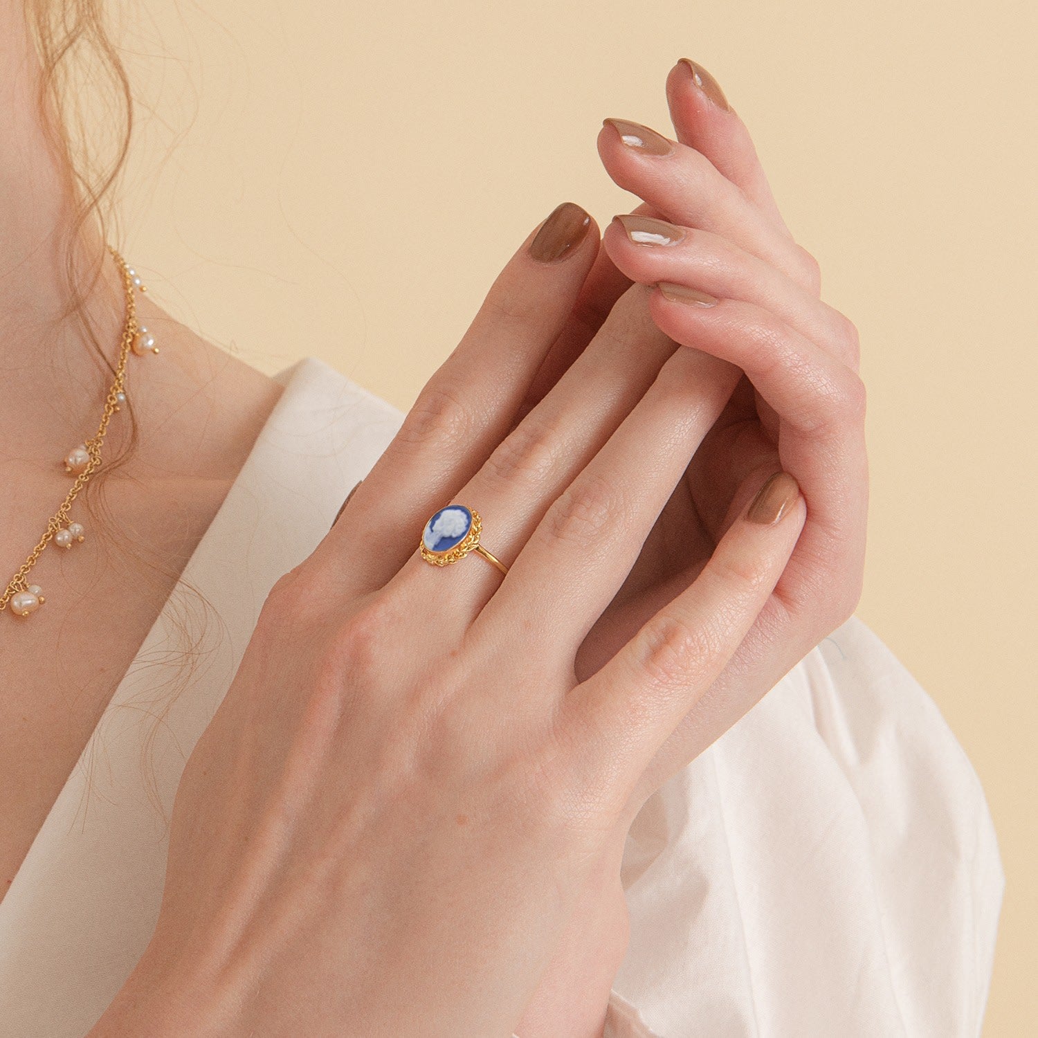 Gold-Plated Blue Mini Cameo Stacking Ring