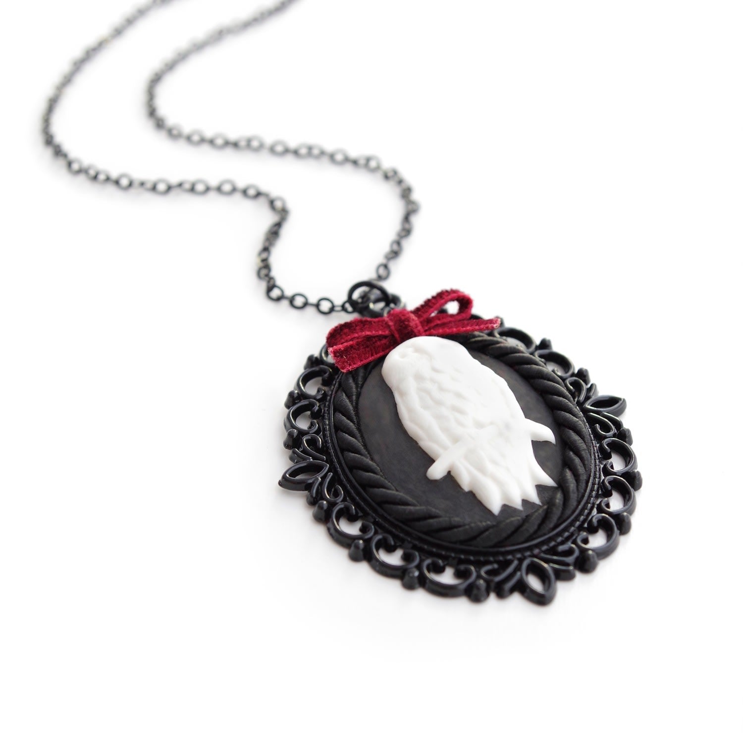 Dark Romance Porcelain Owl Cameo Necklace