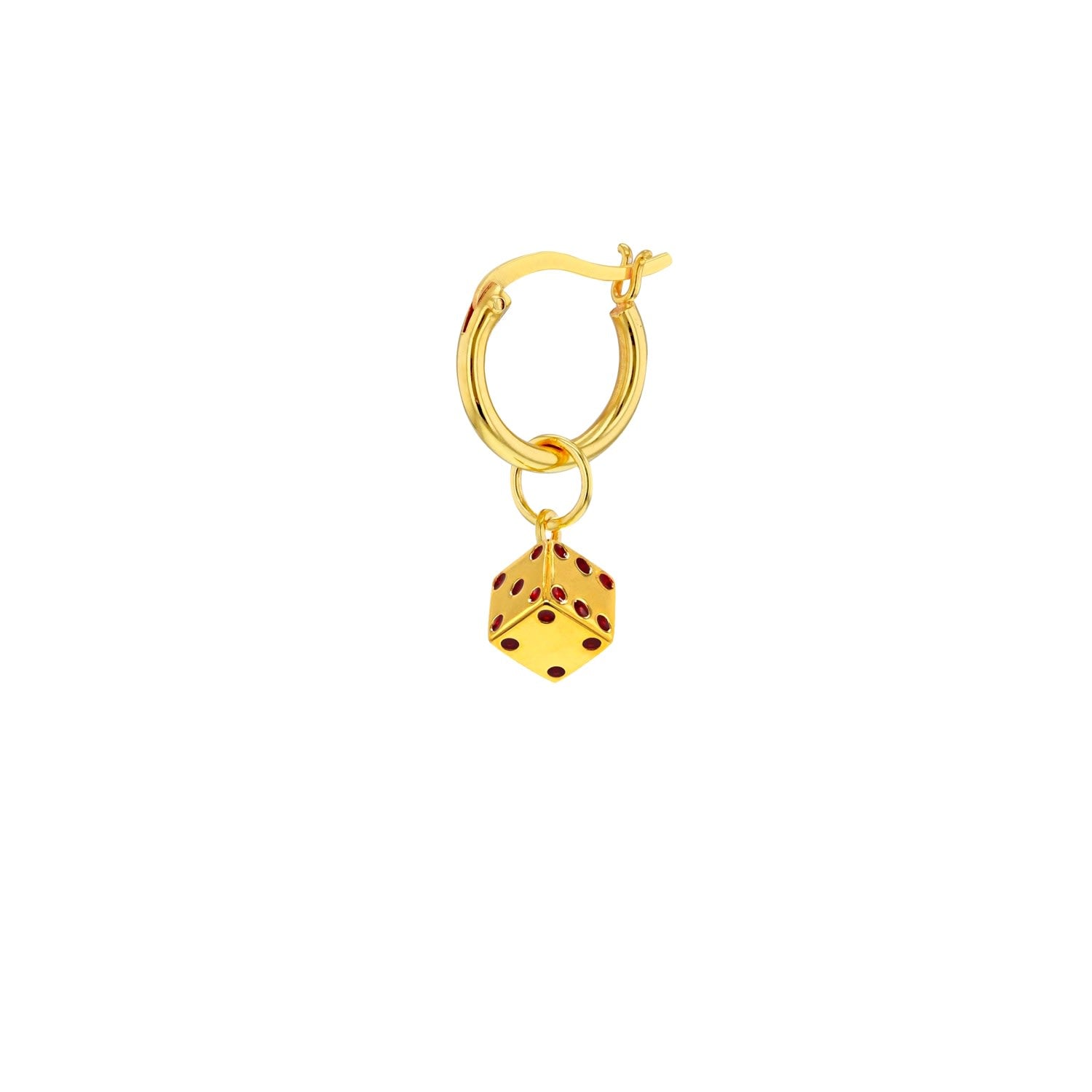 Red Enamel & 18Kt Gold Plated Mini Dice Pendant