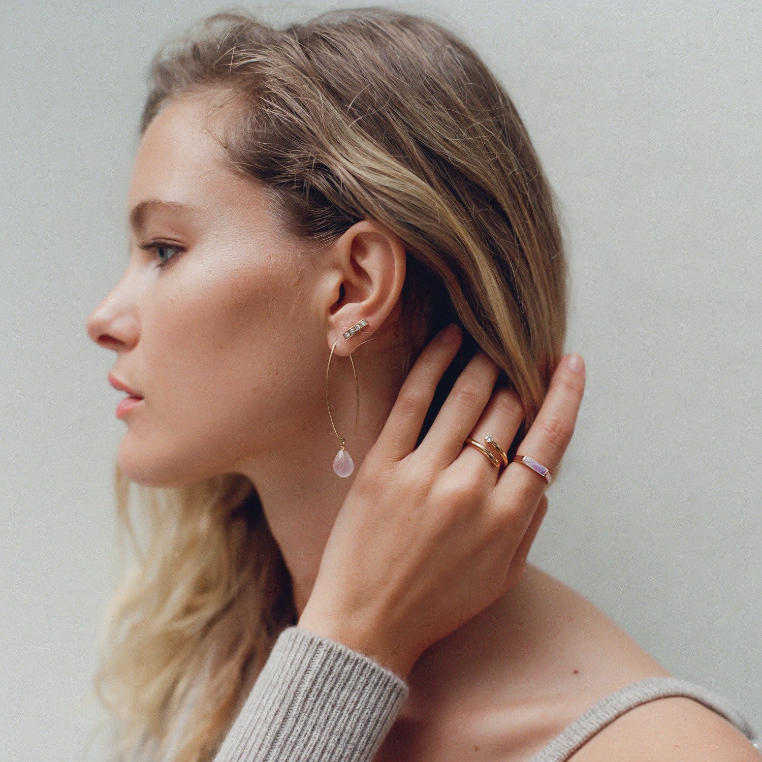 Jewel Drop Hoops - Rose