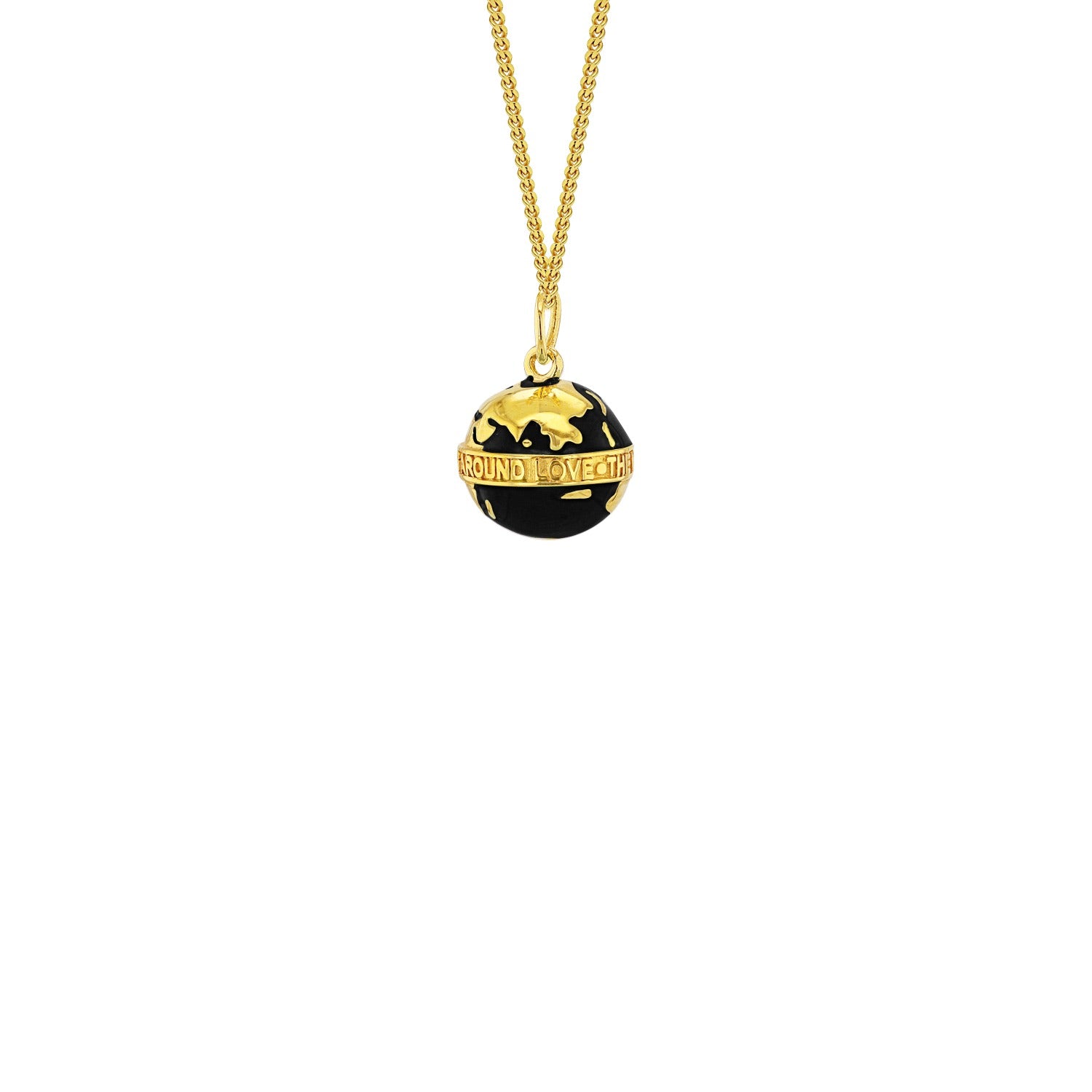 18Kt Gold Plated & Black Enamel Mini Globe Pendant