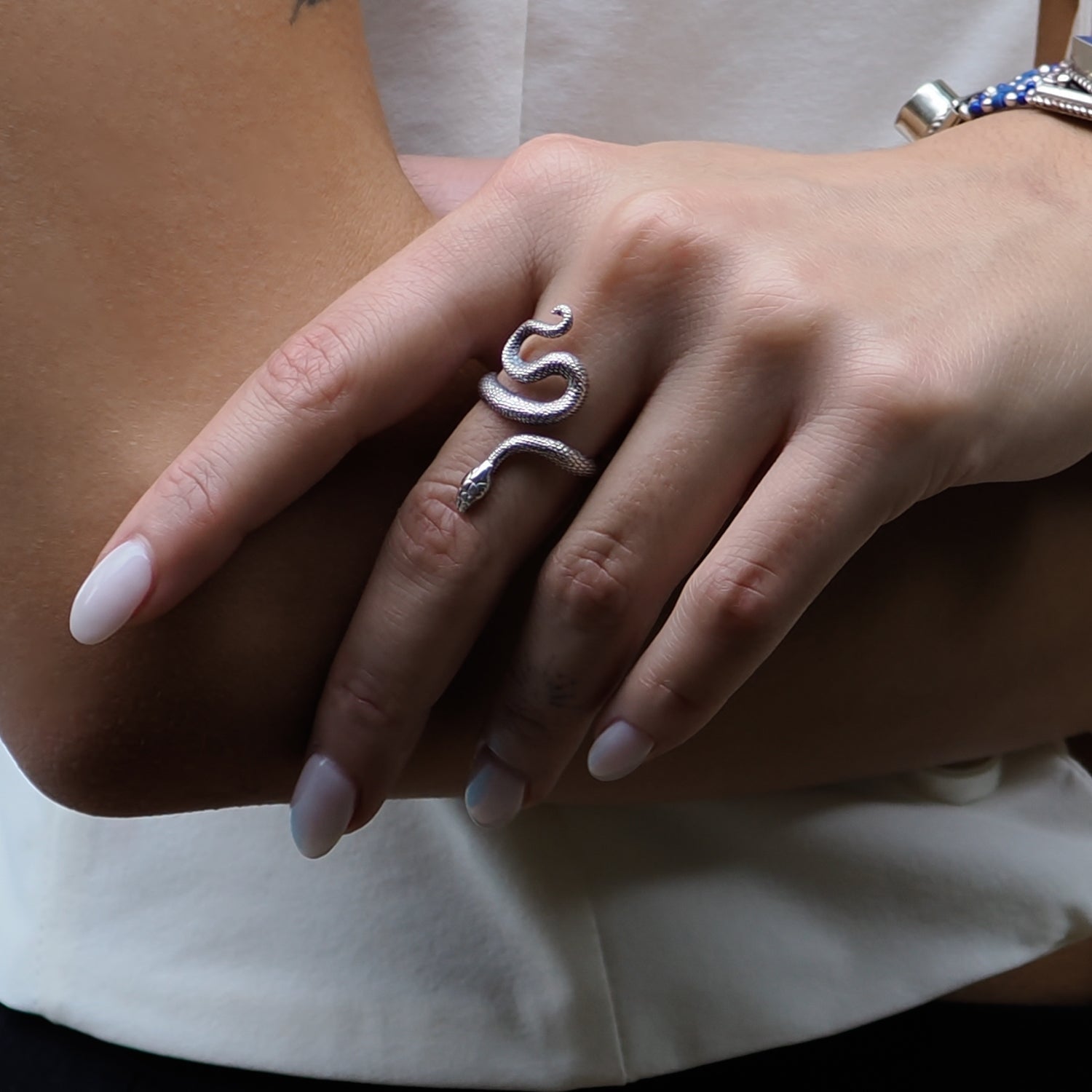 Cycle Of Life Snake Sterling Silver Ring - Silver