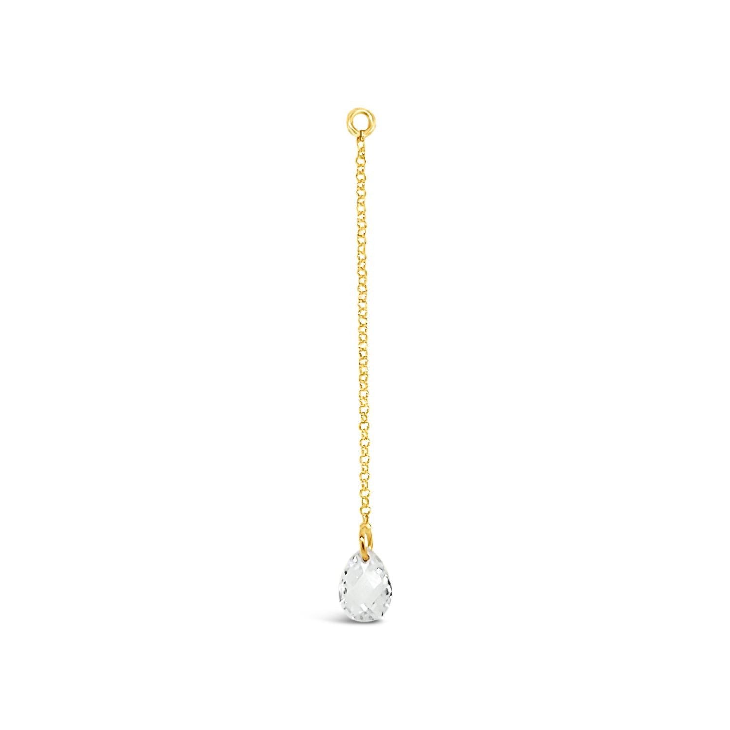 Single White Briolette Cz Drop Earring - Gold