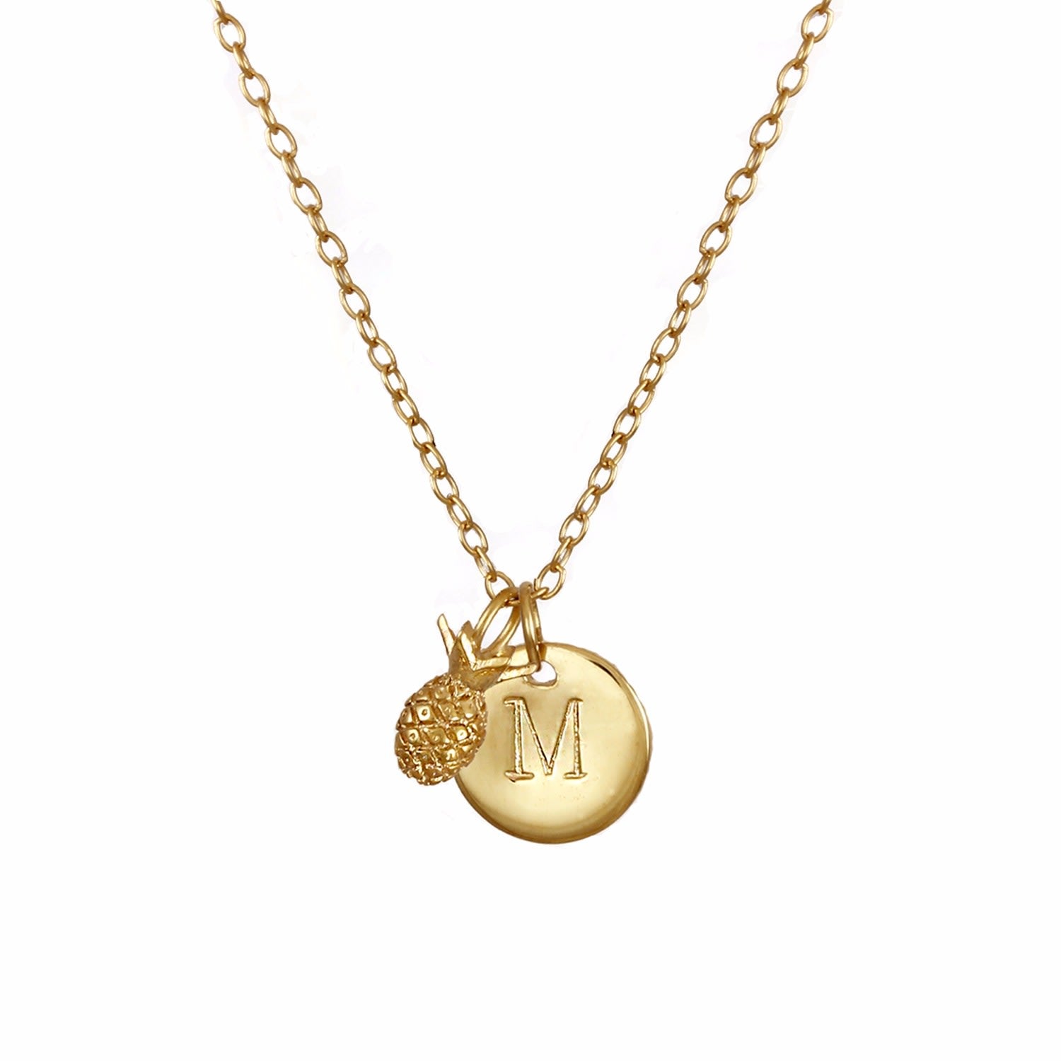Pineapple & Initial Necklace - Gold