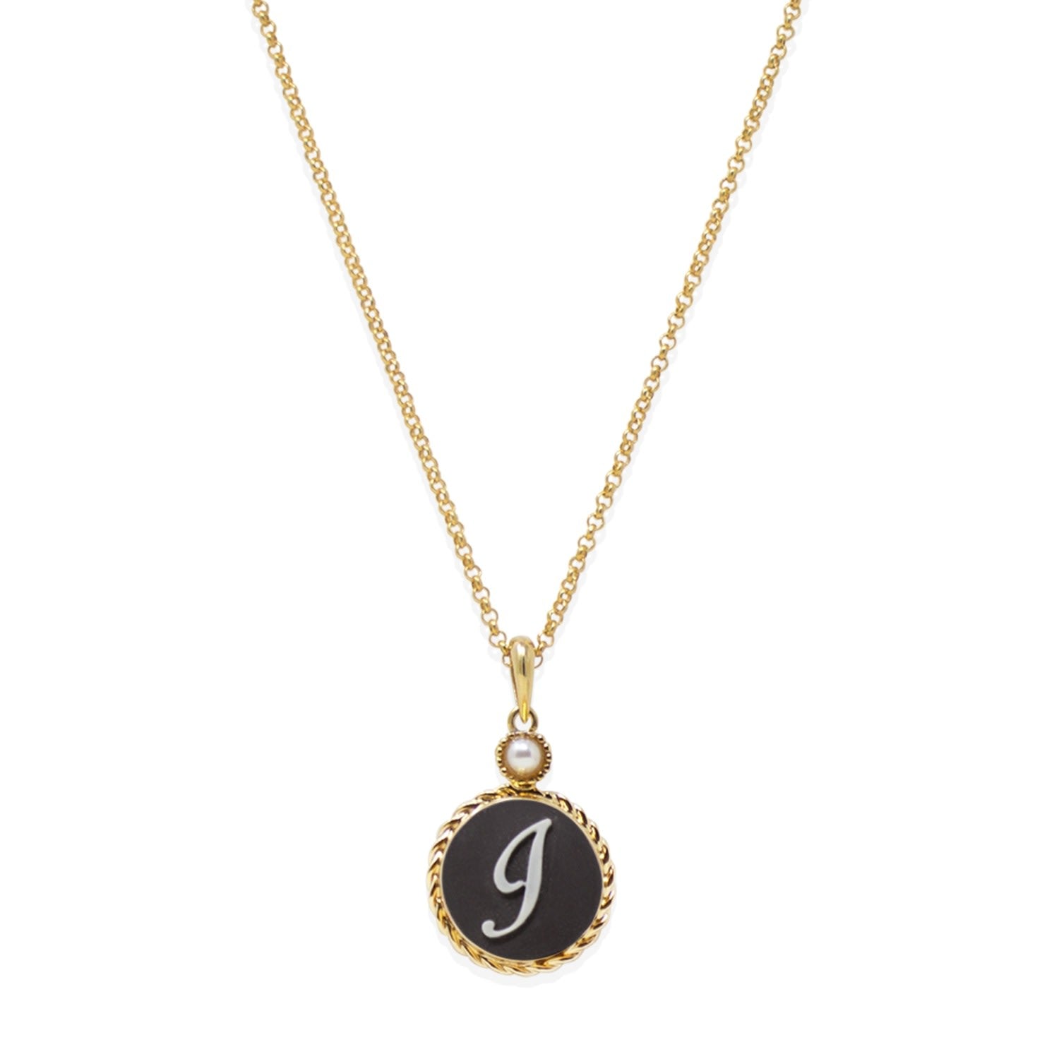 Gold Vermeil Black Cameo Initial Necklace