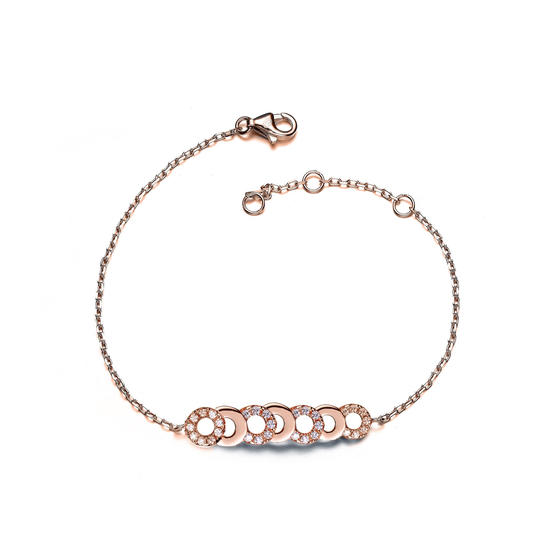 Sterling Silver Rose Gold Plated With Clear Cubic Zirconia Bracelet