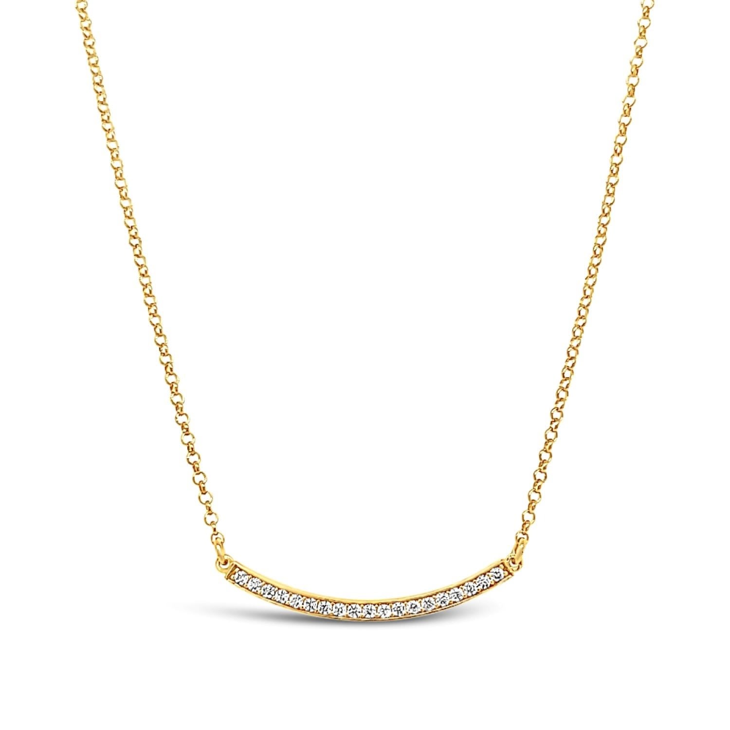 Cz Curved Bar Necklace - Gold