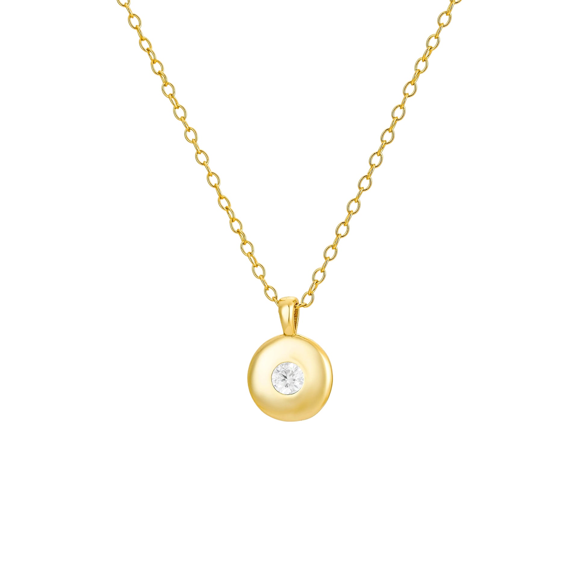 Cz Gold Round Pendant Necklace