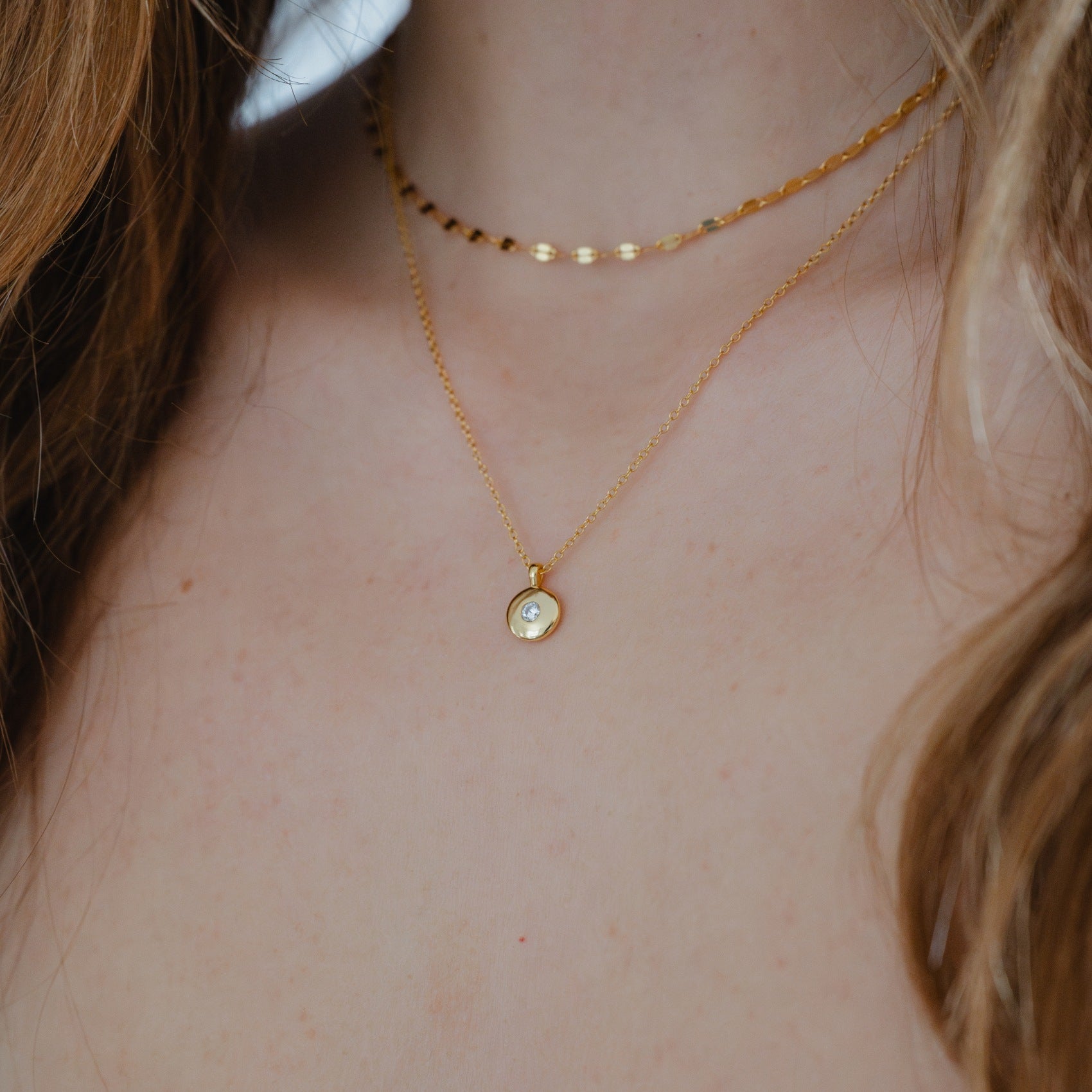 Cz Gold Round Pendant Necklace