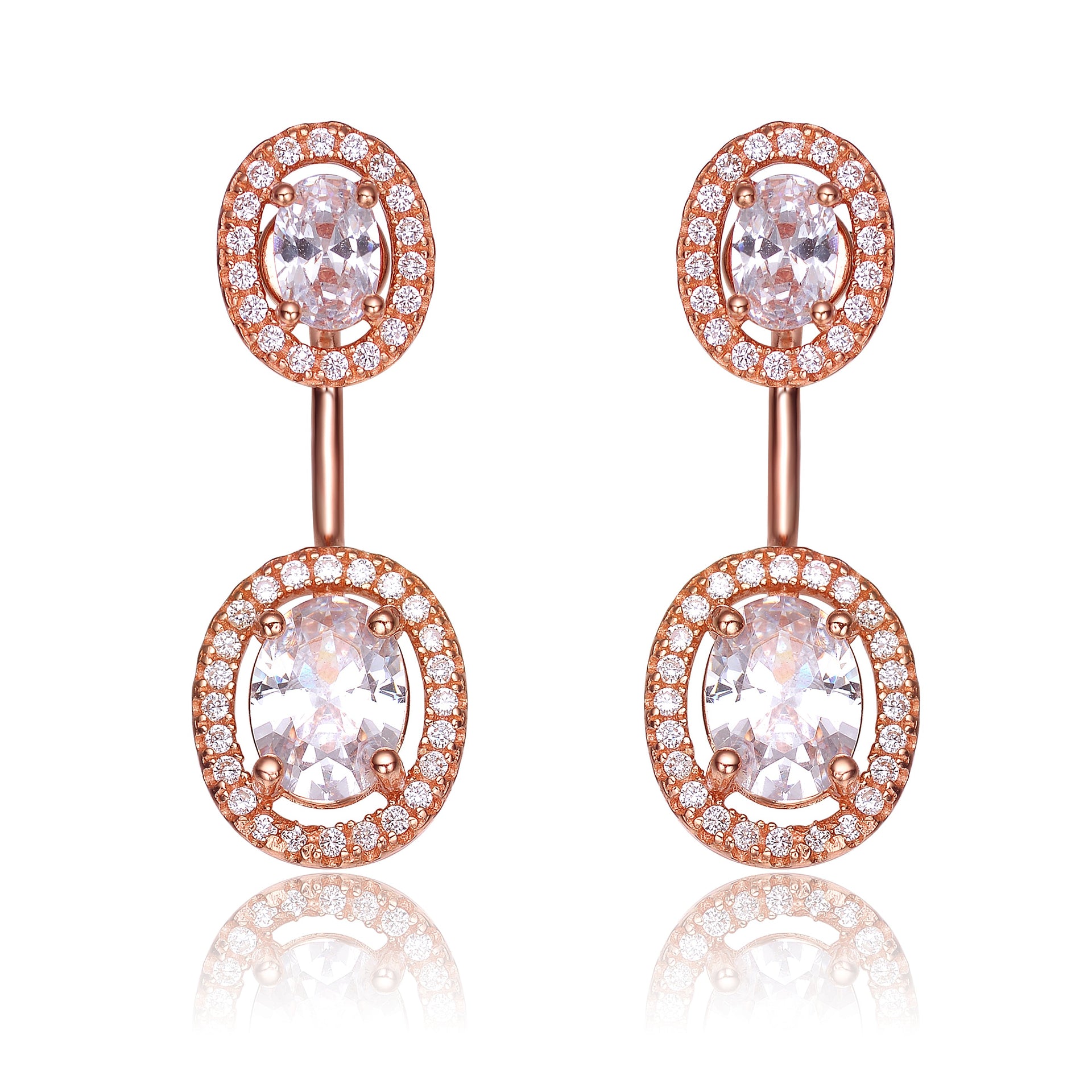 Cz Rose Plated Sterling Silver Oval Ear Puff Earrings
