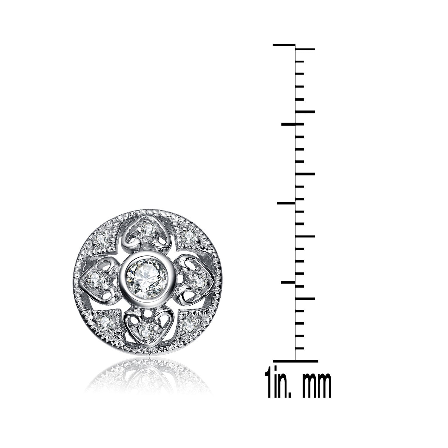 Cz Sterling Silver White Gold Plated Round Stud Earrings