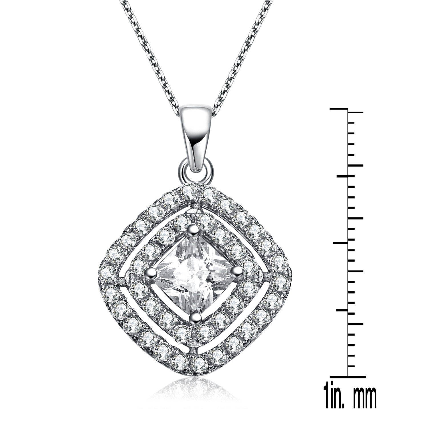Cz Sterling Silver White Gold Plated Shape Pendant