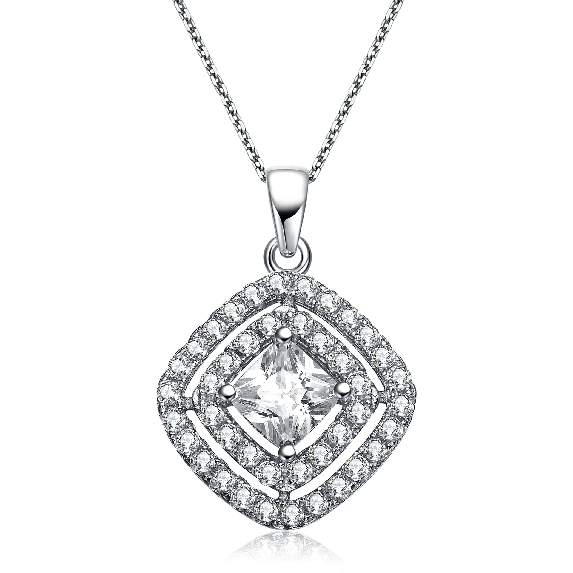 Cz Sterling Silver White Gold Plated Shape Pendant