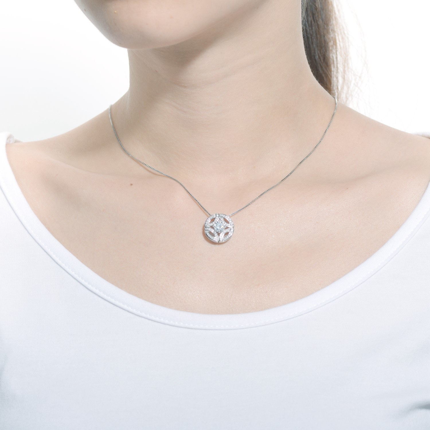 Cz White Cubic Zirconia Accent Round Pendant Necklace
