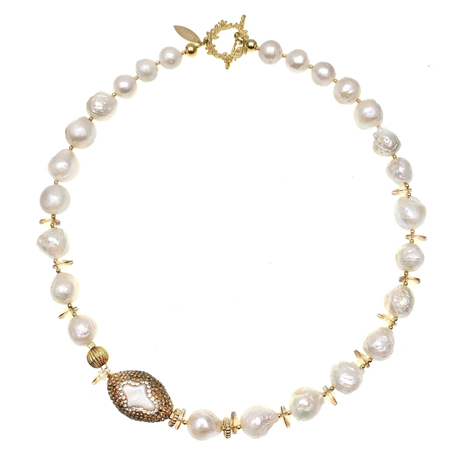 Gorgeous Irregular Freshwater Pearls With Rhinestone Necklace