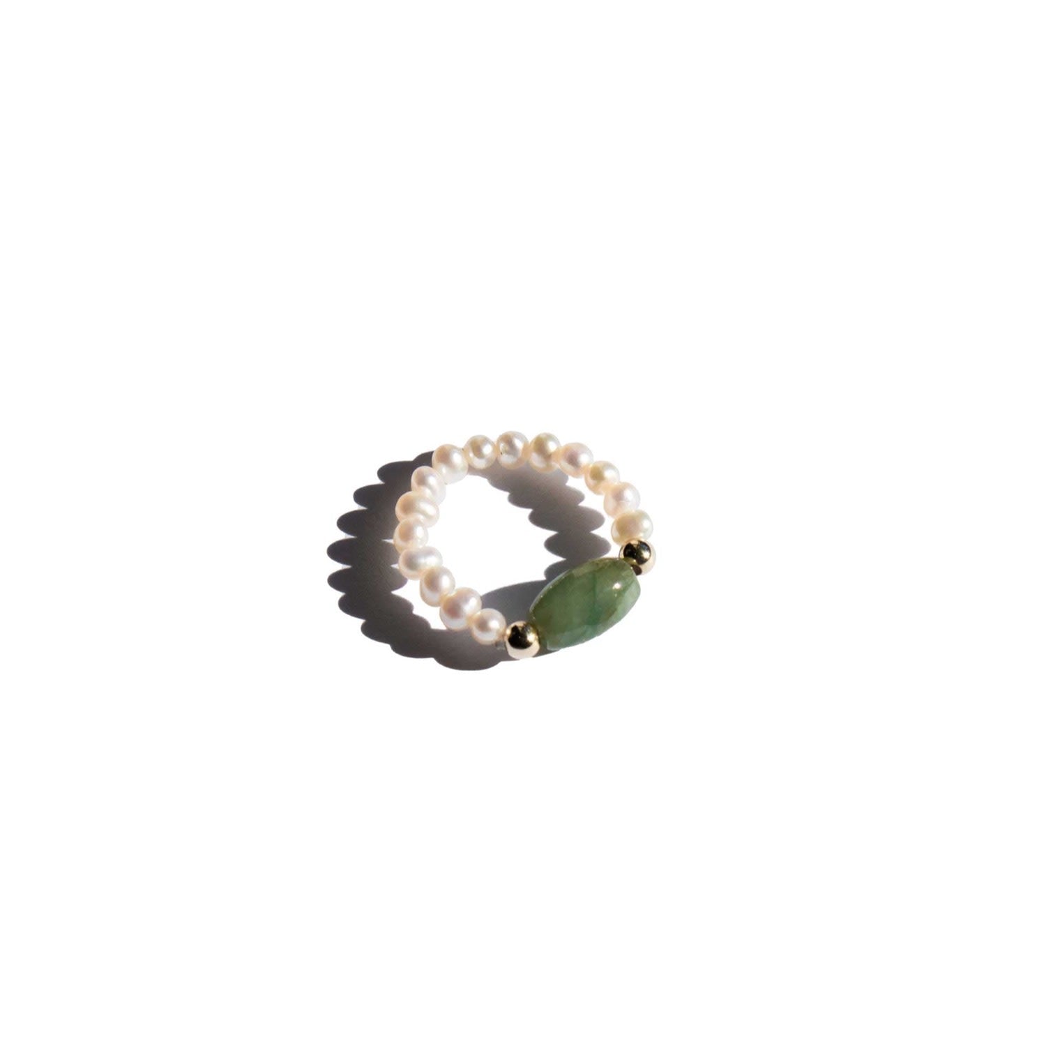 Isa Jade And Beaded Pearl Stretch Ring