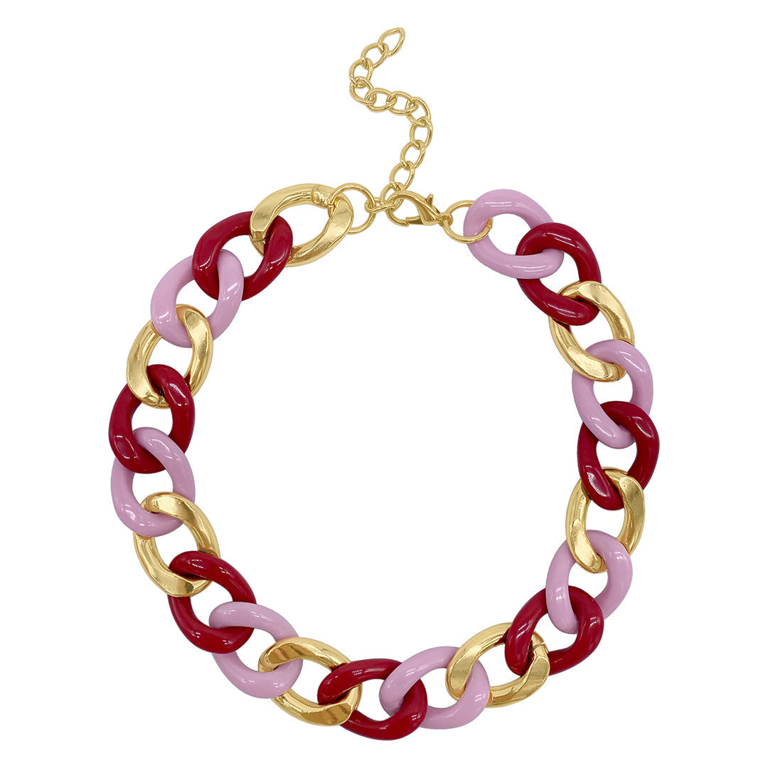Pink Curb Chain Necklace Gold