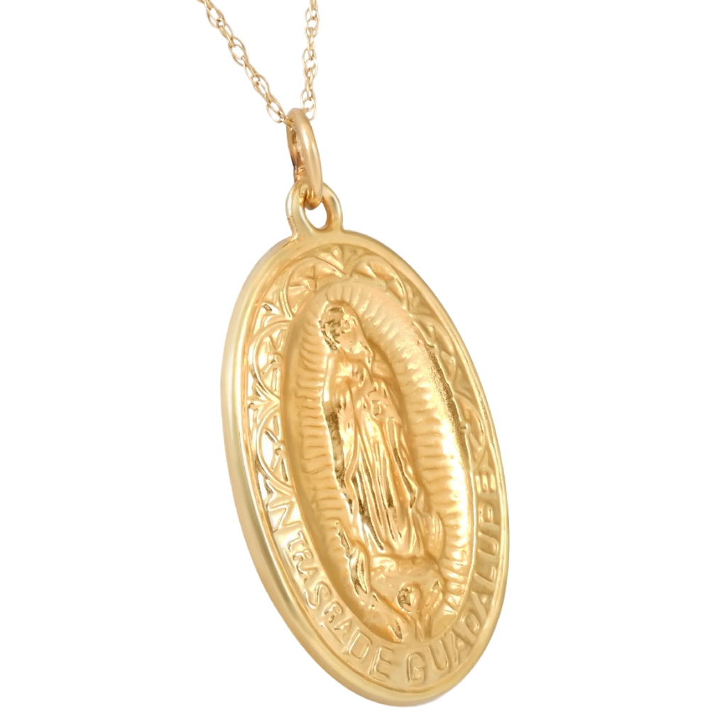 14k White or Yellow Gold Lady Of Guadalupe Medal Pendant 1' Tall 4 Grams