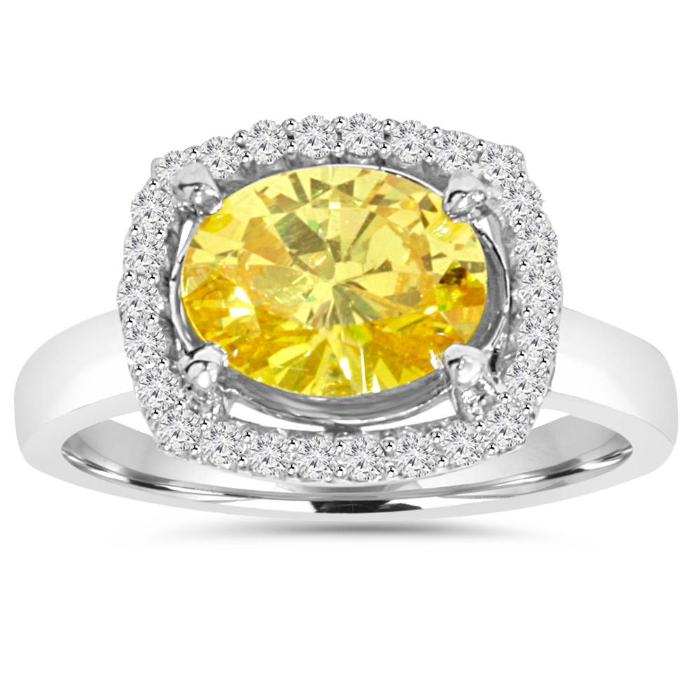 2.26Ct Oval Citrine & Diamond Halo Ring 10K White Gold