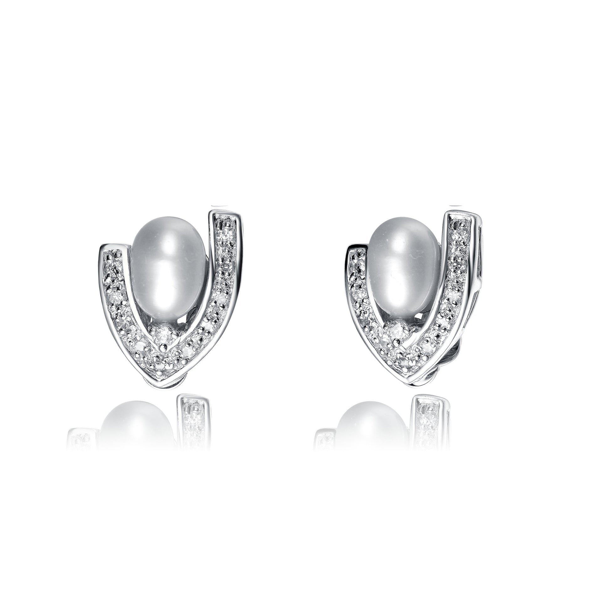 Sterling Silver Pearl and Cubic Zirconia Halo Stud Earrings