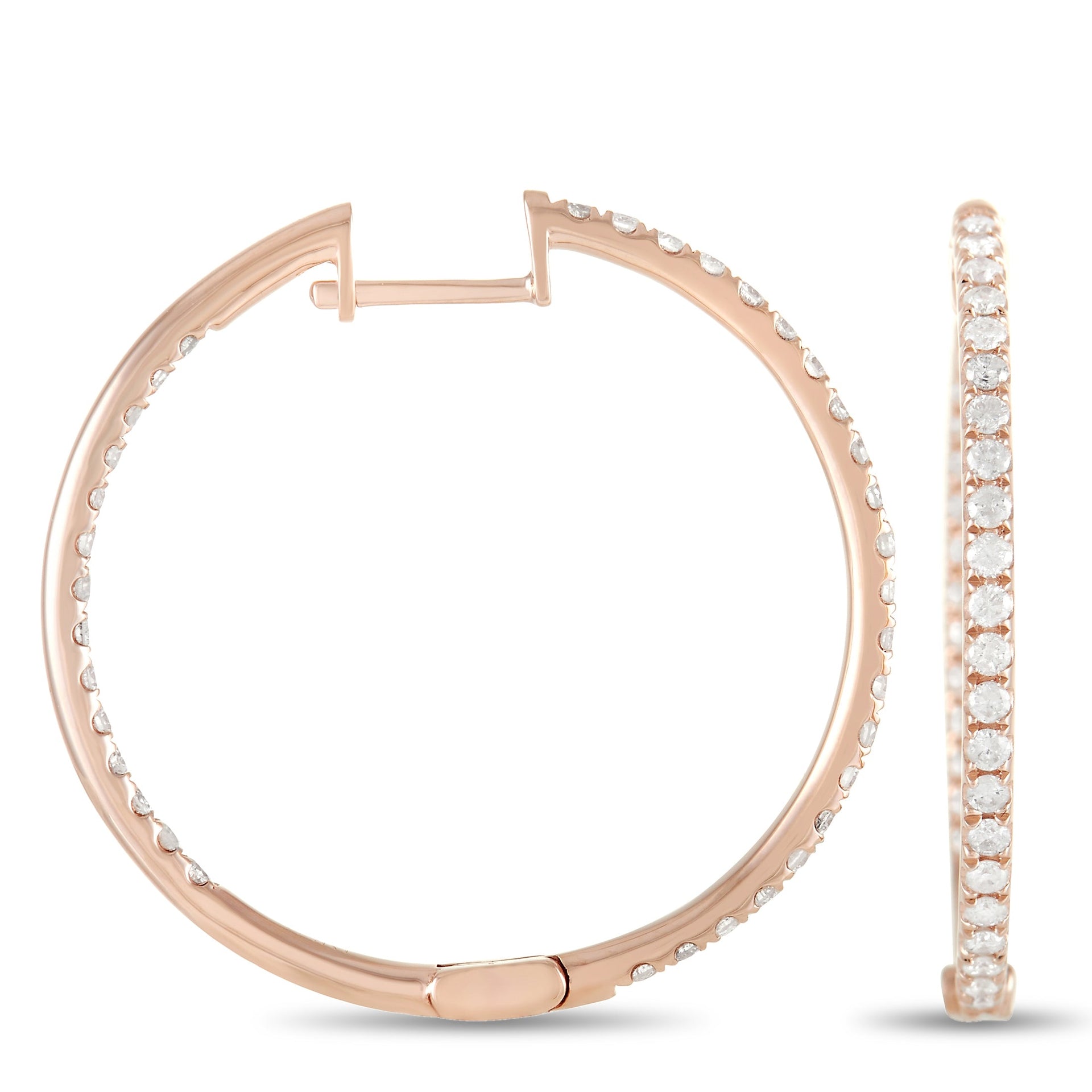 LB Exclusive 14K Rose Gold 1.0ct Diamond Hoop Earrings