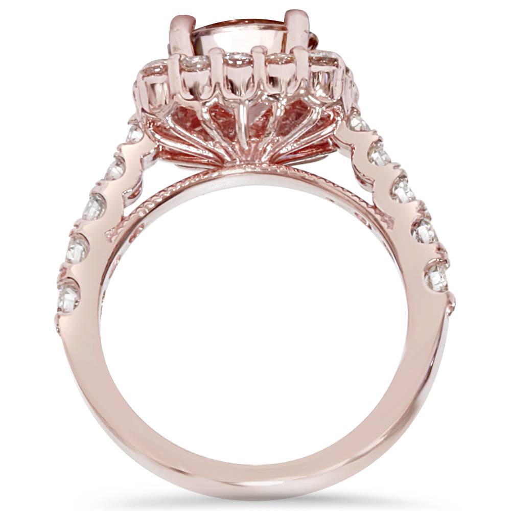 2 1/2 CT Morganite & Diamond Cushion Halo Engagement Ring 14K Rose Gold