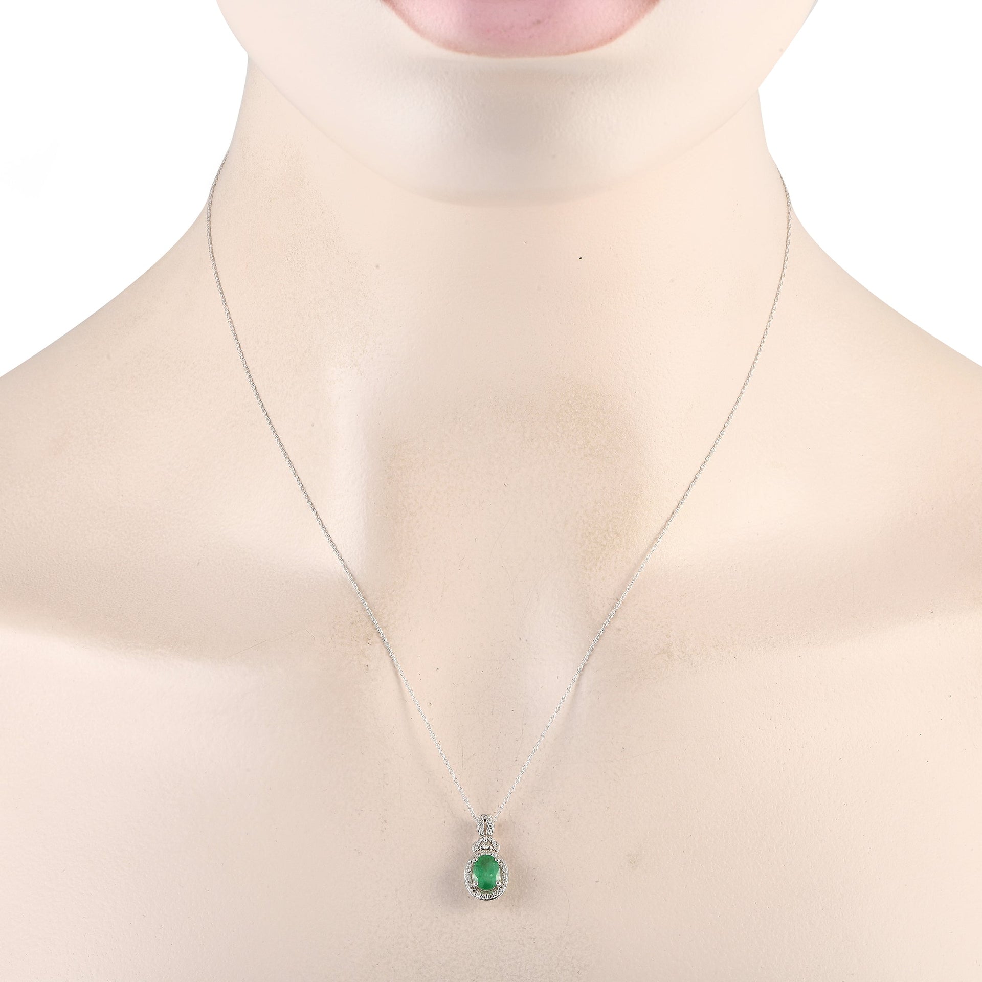 LB Exclusive 14K White Gold 0.15ct Diamond and Emerald Necklace PD4-15738WEM