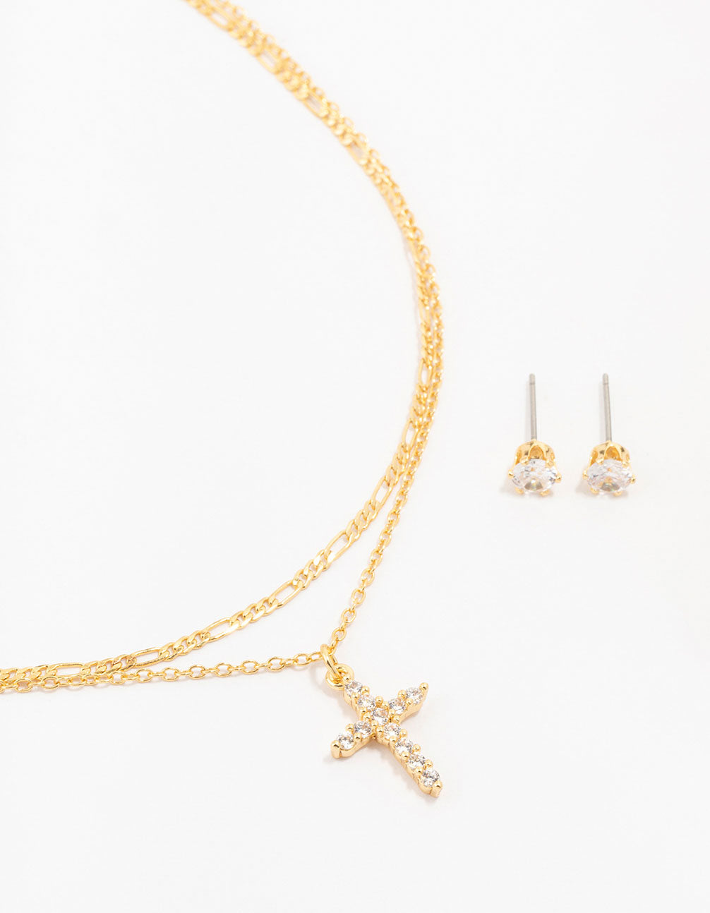 Lovisa Premium Gold Plated Crystal Stud & Cross Necklace Set 13.5 Inches