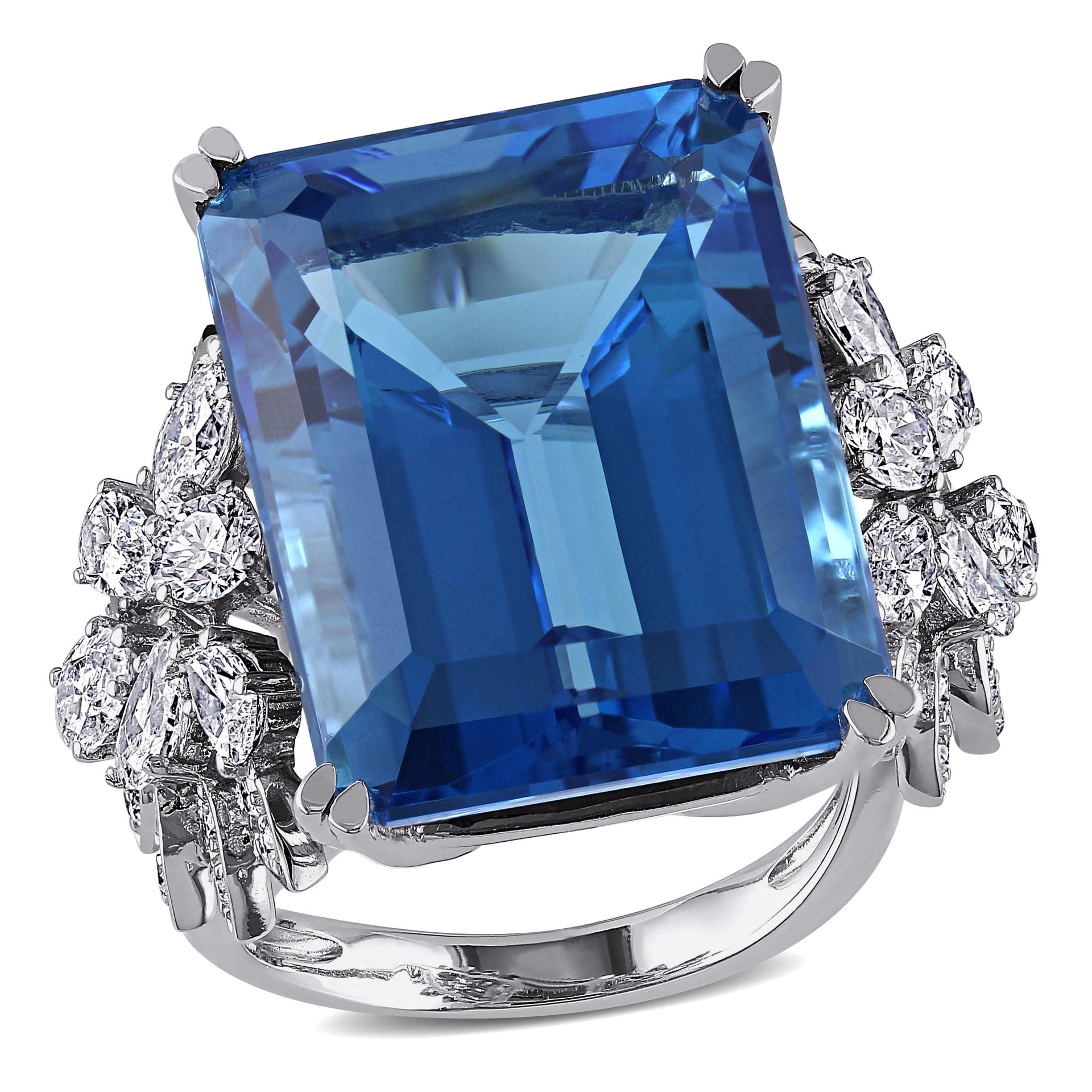 Mimi & Max 28 1/4ct TGW Octagon Swiss-blue Topaz Ring 1 3/4ct TW Diamonds 14k White Gold