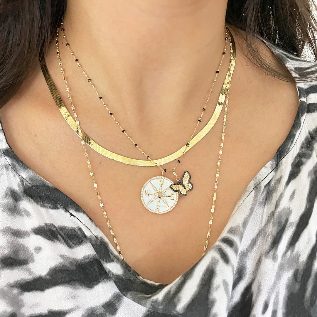 Mother Of Pearl And Diamond Halo Compass Charm