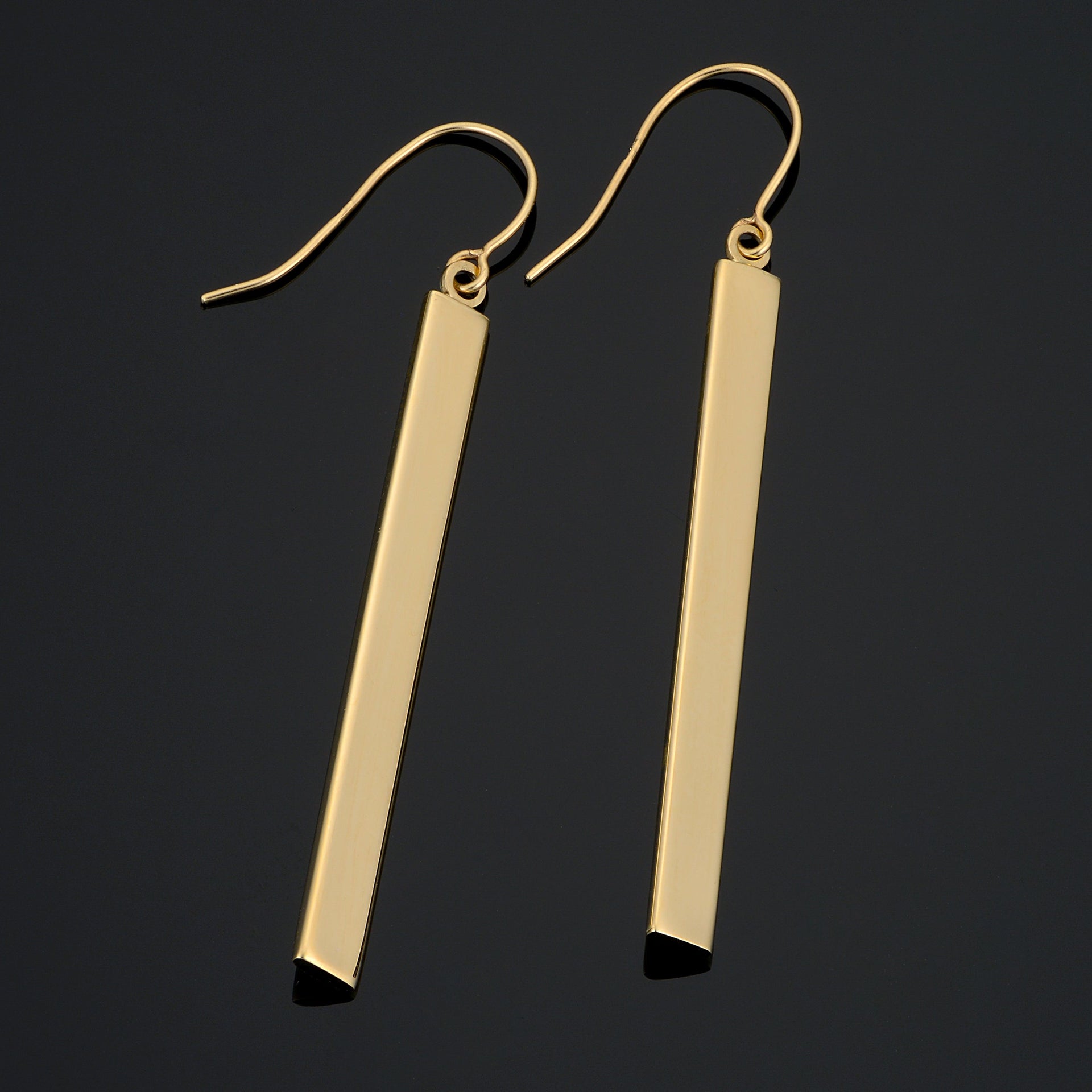 14k Yellow Gold High Polish Bar Drop Earrings (4 mm wide x 41 mm long)