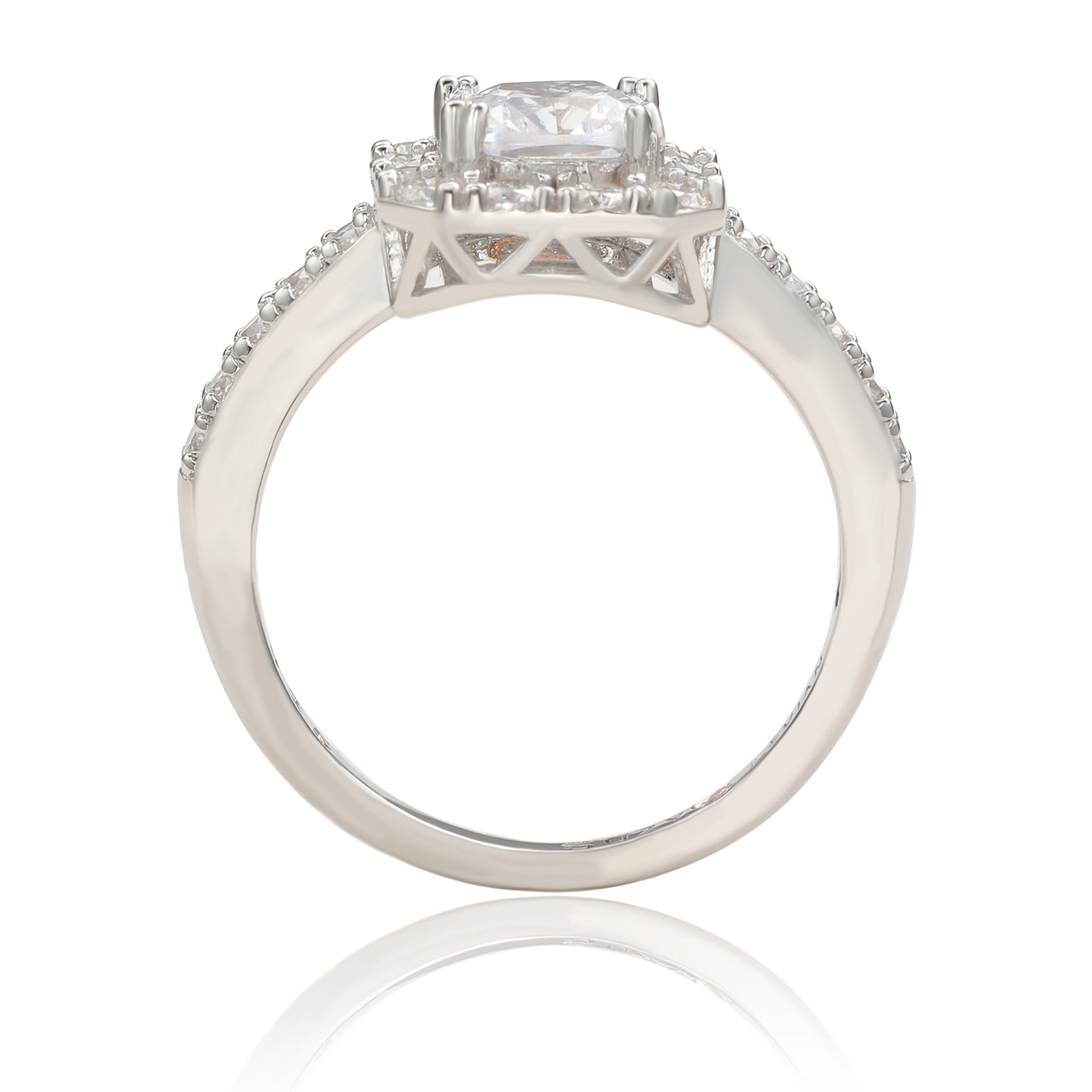 Suzy Levian Sterling Silver Emerald Cut Cubic Zirconia Halo Engagement Ring