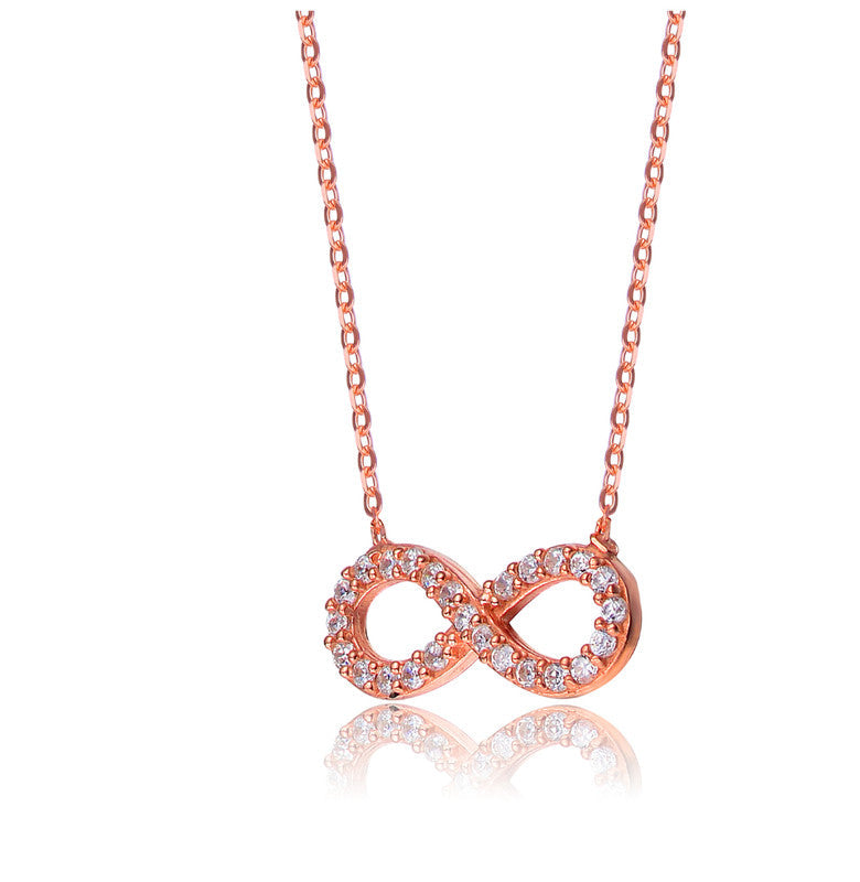 GENEVIVE Sterling Silver Rose Gold Plated Cubic Zirconia Halo Infinity Neckalce