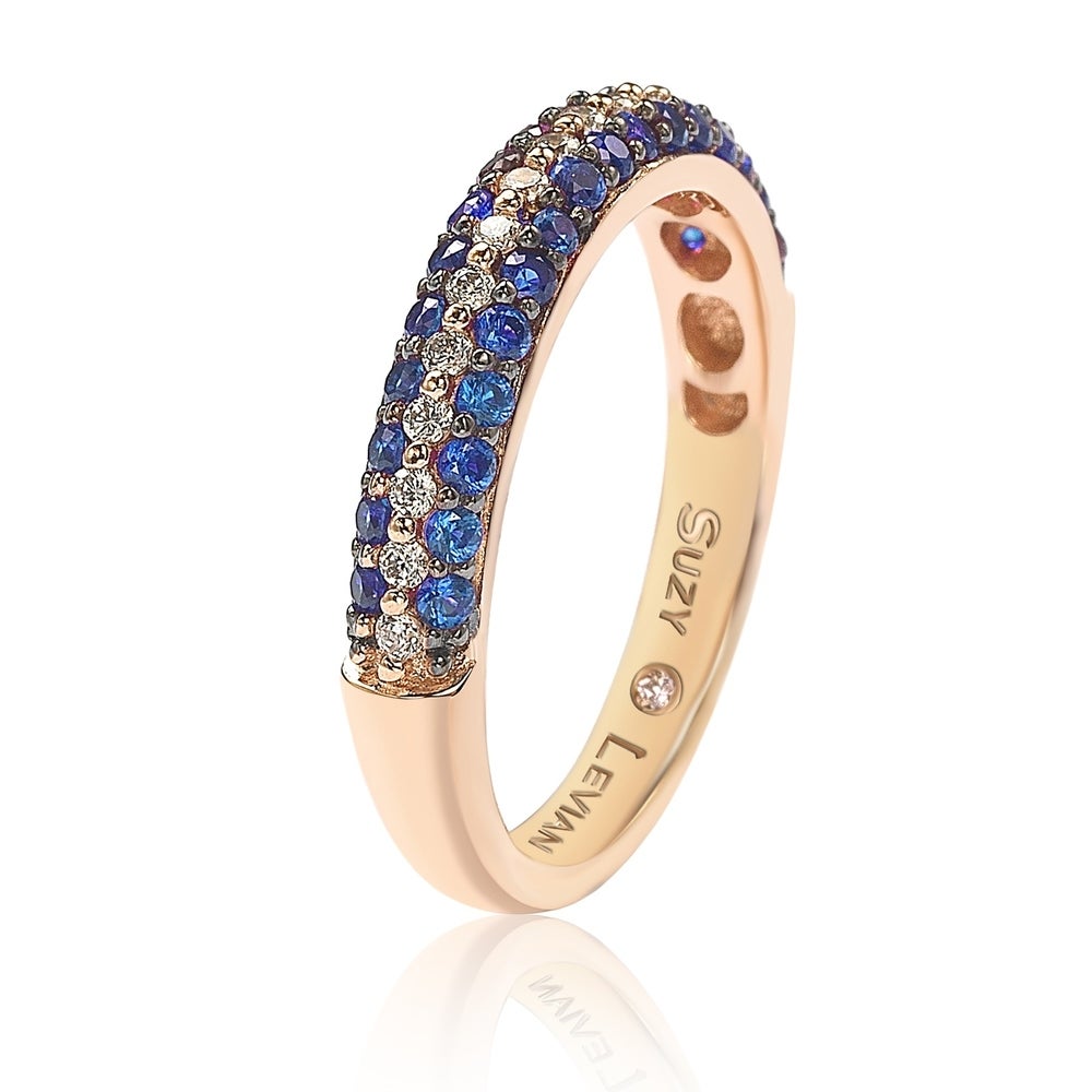 Suzy Levian Micro-Pave Blue Cubic Zirconia in Rose Sterling Silver Stackable Band