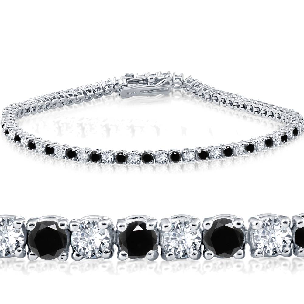 3ct Black & White Diamond Tennis Bracelet 7' 14K White Gold (K-L-I2,I3)