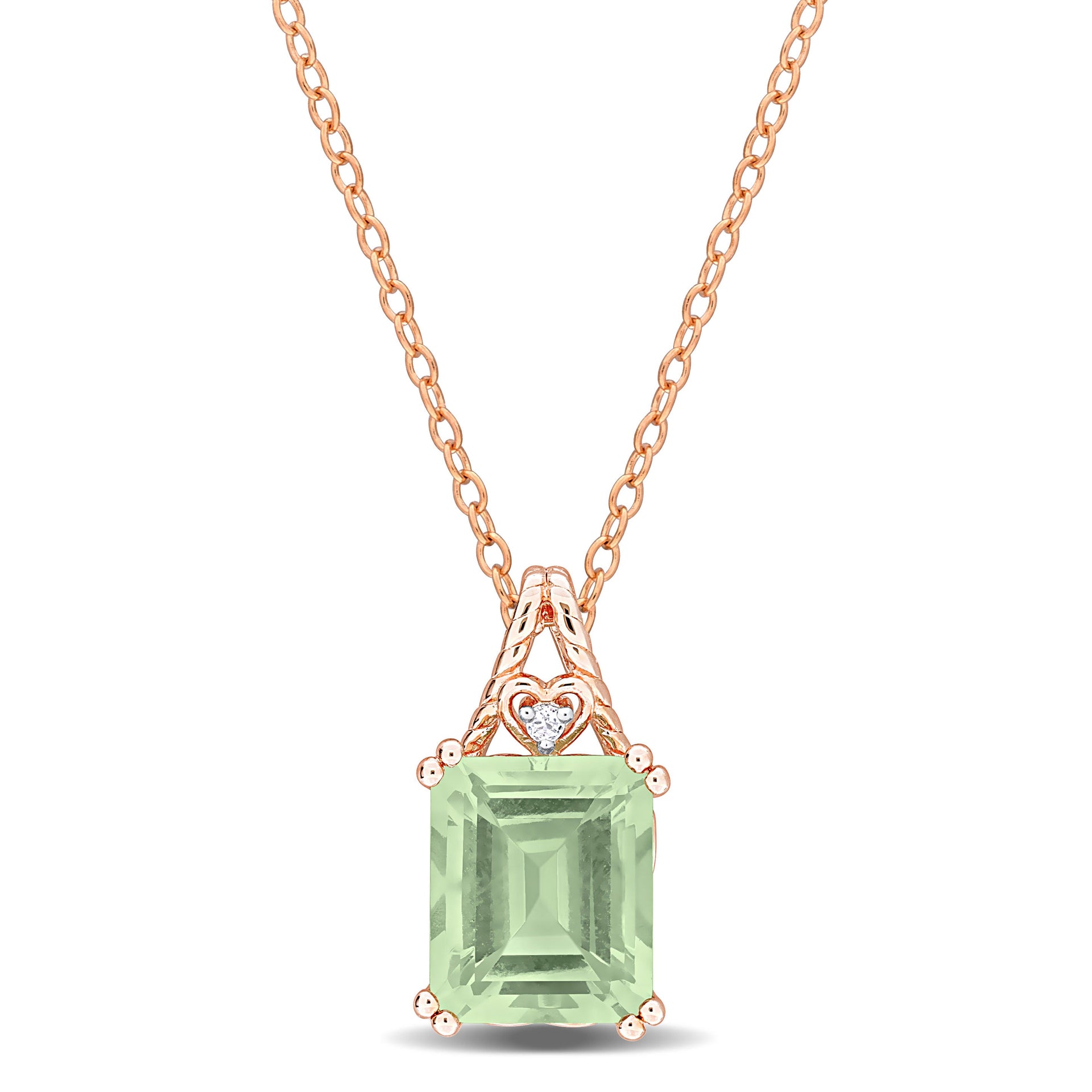 Mimi & Max 5 3/5ct TGW Octagon-Cut Green Quartz and White Topaz Pendant with Chain in Rose Silver