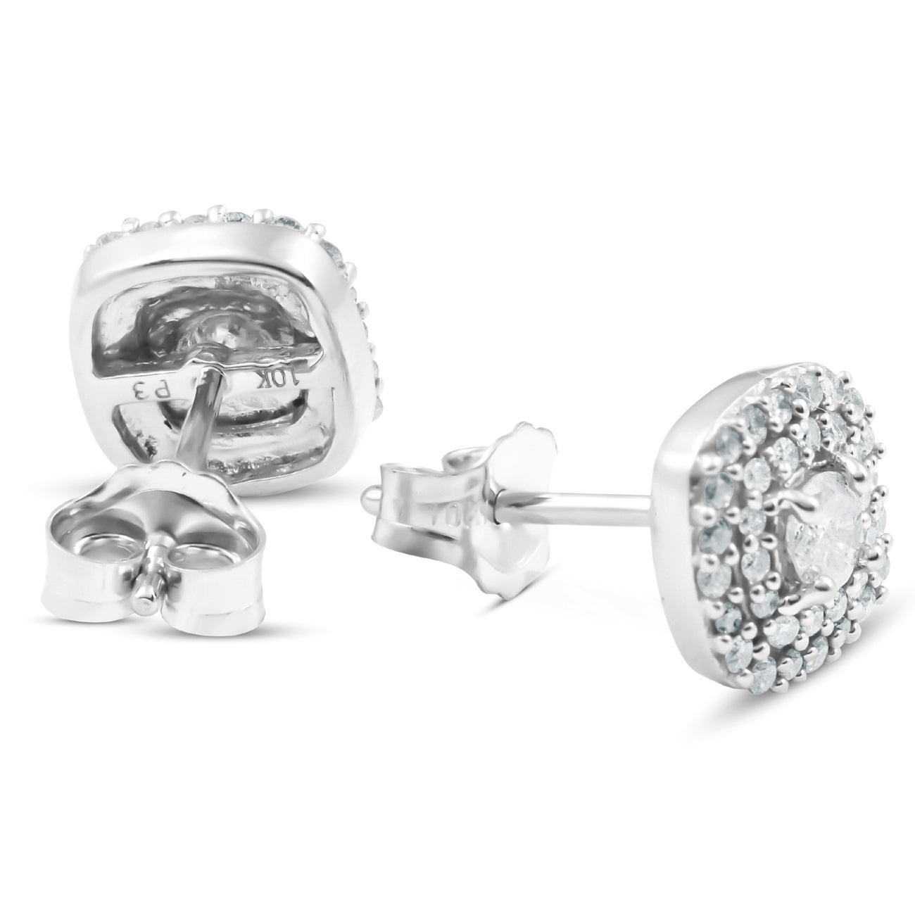1/2 Ct TDW Genuine Diamond Cushion Halo Studs 10k White Gold 1/3'