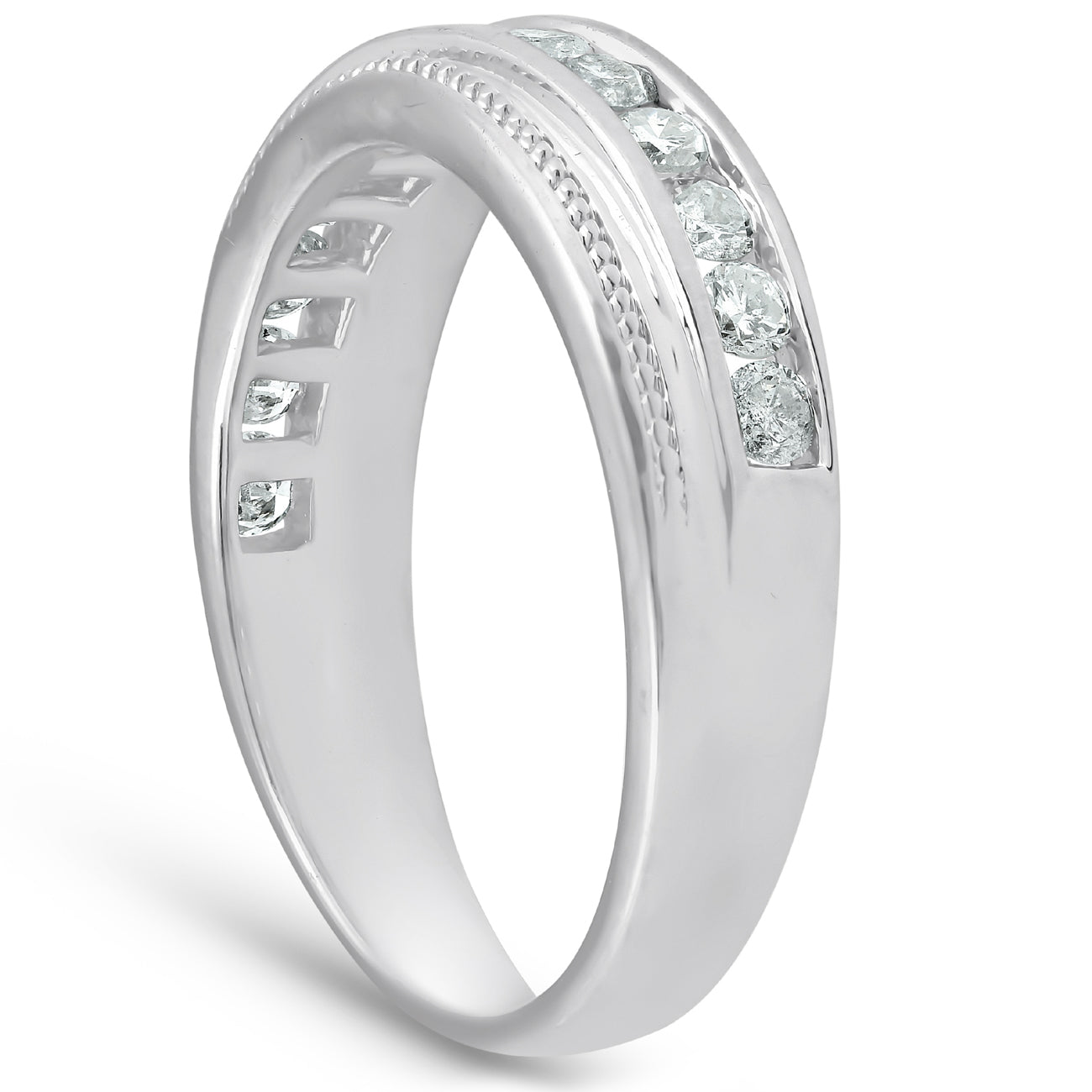 1/2 Ct Mens Diamond Wedding Ring With Bead Accent High Polished 10k White Gold
