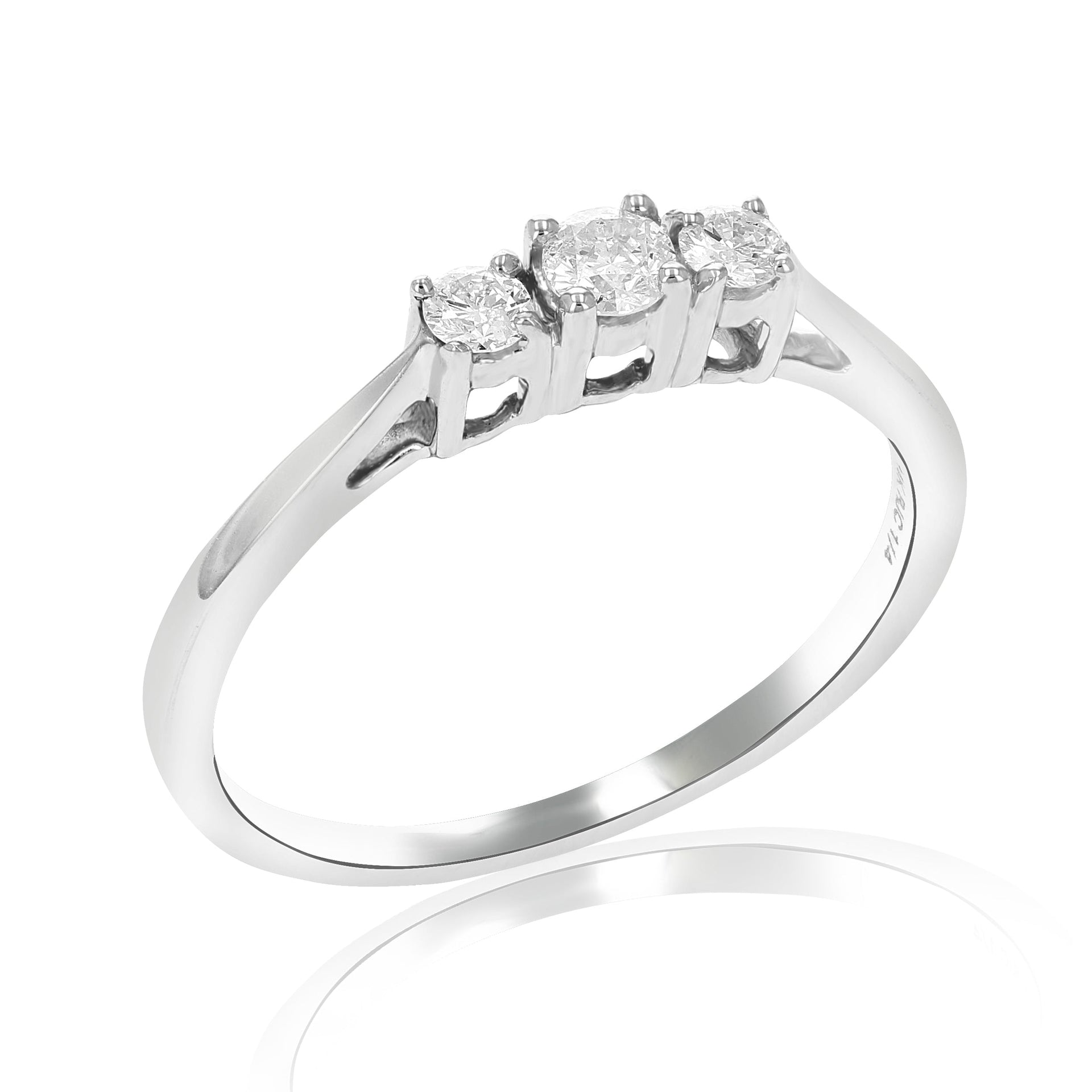 1/4 Cttw 3 Stone Diamond Engagement Ring 14K White Gold Round Bridal Wedding