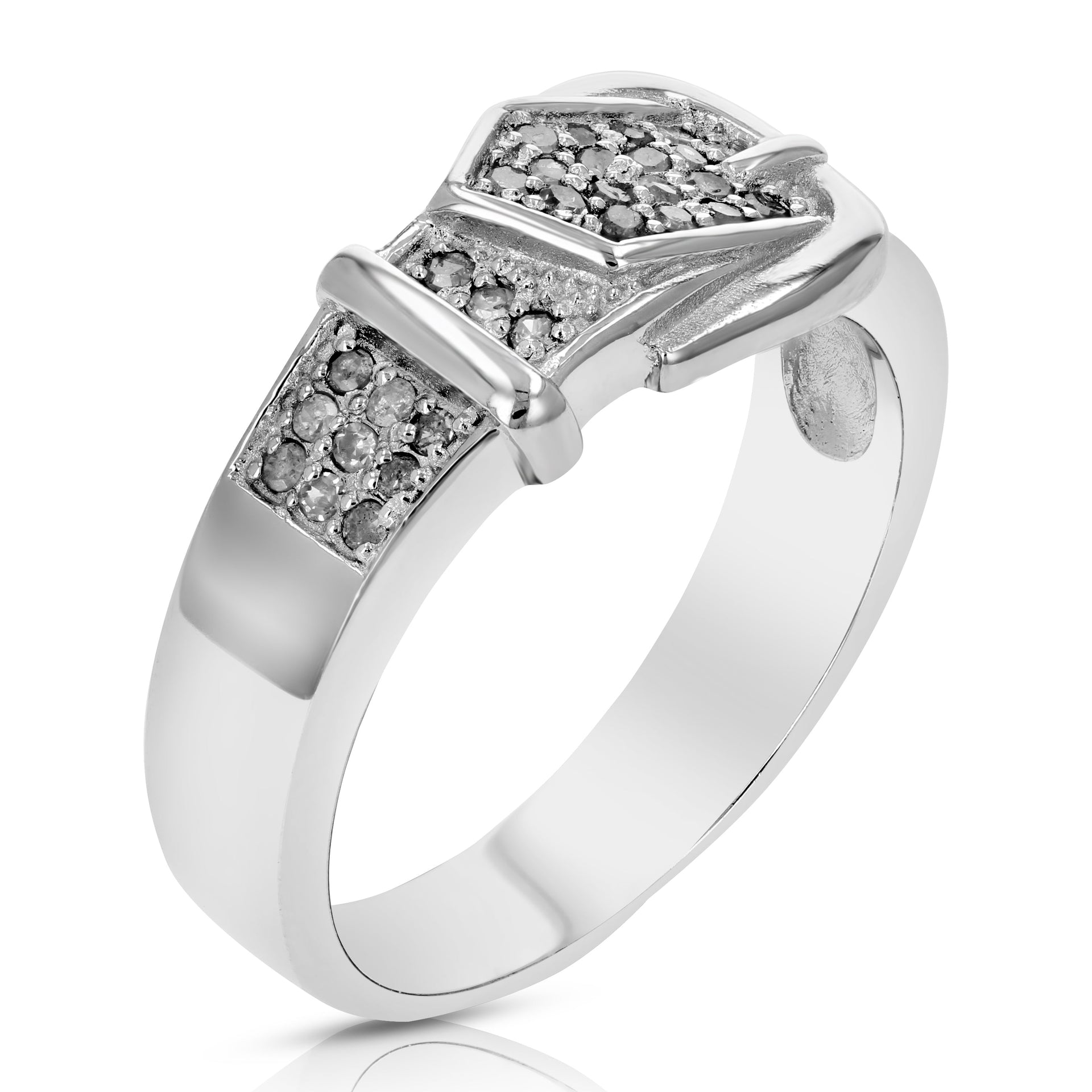 1/4 Cttw Diamond Buckle Ring .925 Sterling Silver With Rhodium Plating Round