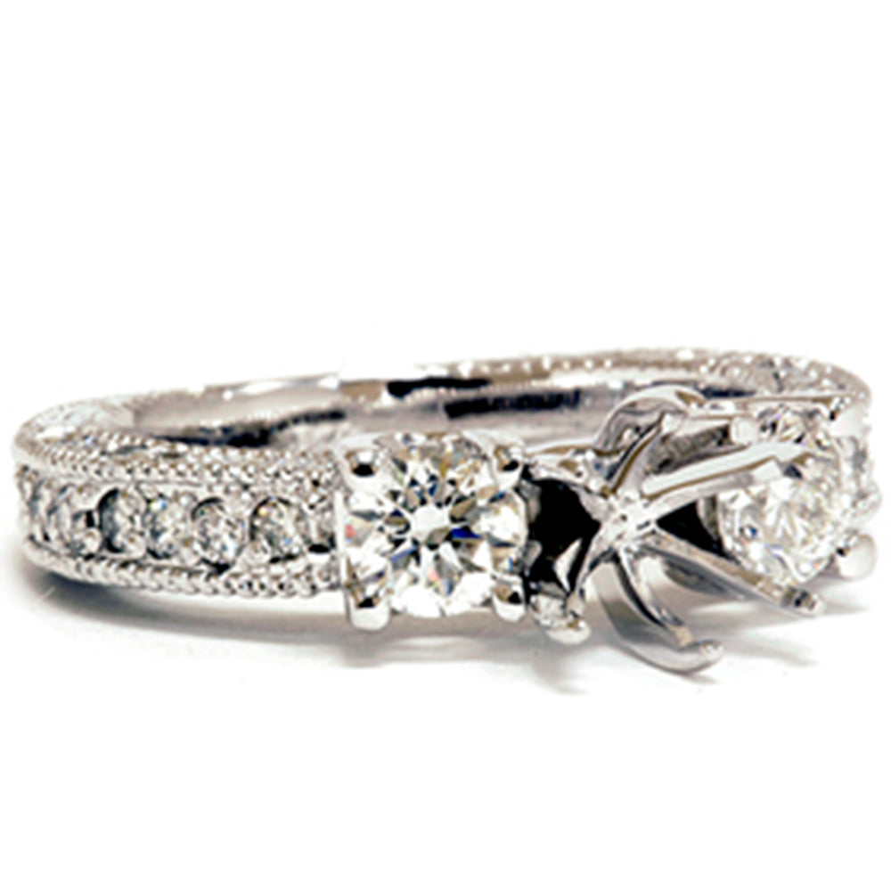 1 1/8 ct Vintage Accent Diamond Ring 14K White Gold