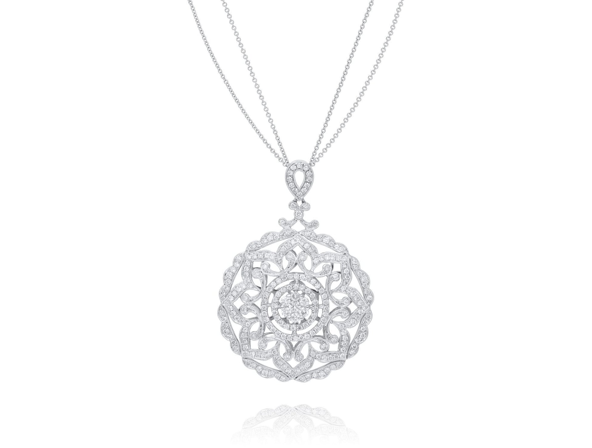 18kt white gold diamond fashion pendant containing 3.00 cts of round diamonds