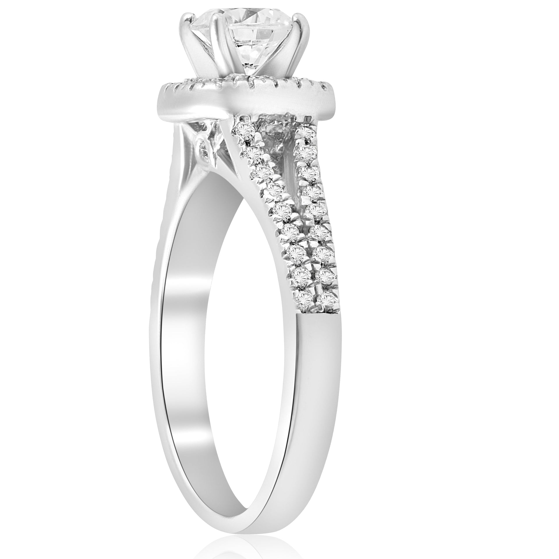 3/4ct Cushion Halo Diamond Engagement Ring Split Shank 14k White Gold