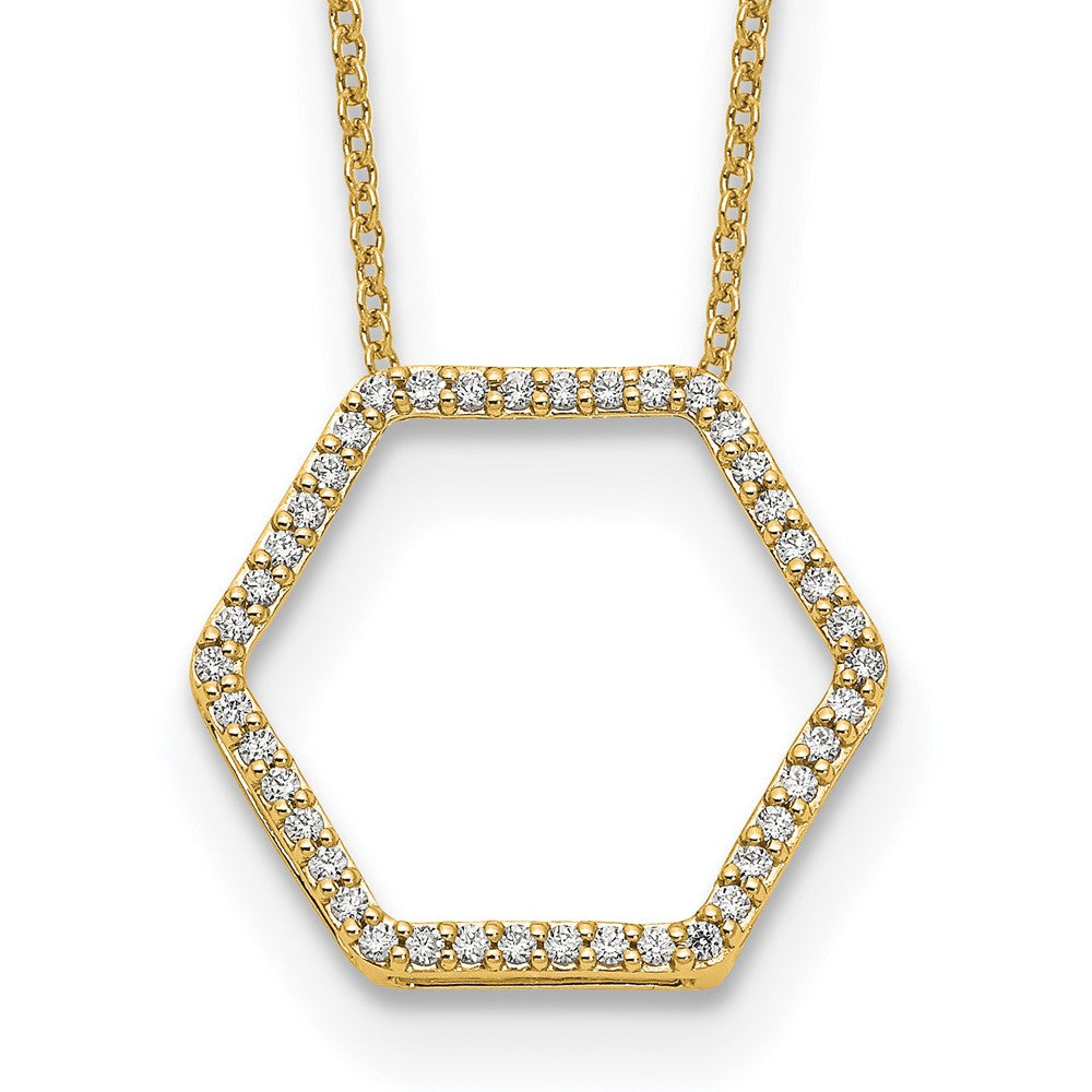 14k Gold 1/4 CT Lab Grown Diamond Hexagon Necklace 18' Clarity VS Color D-E