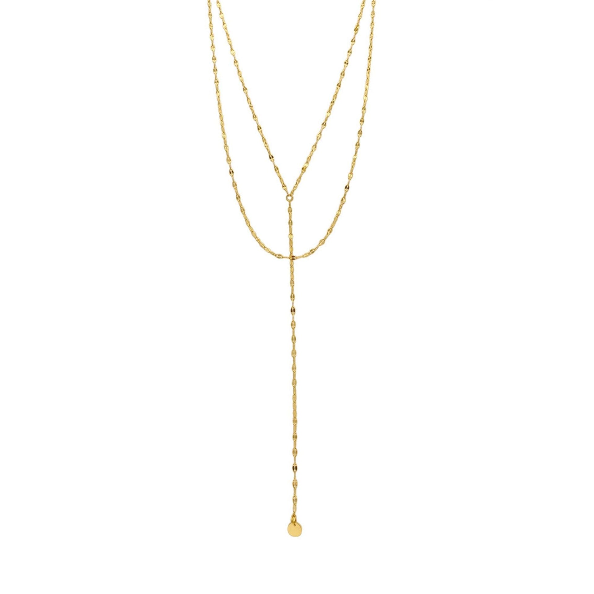 Tarnish Resistant 14k Gold Plated Y-necklace With Double Layer Chain