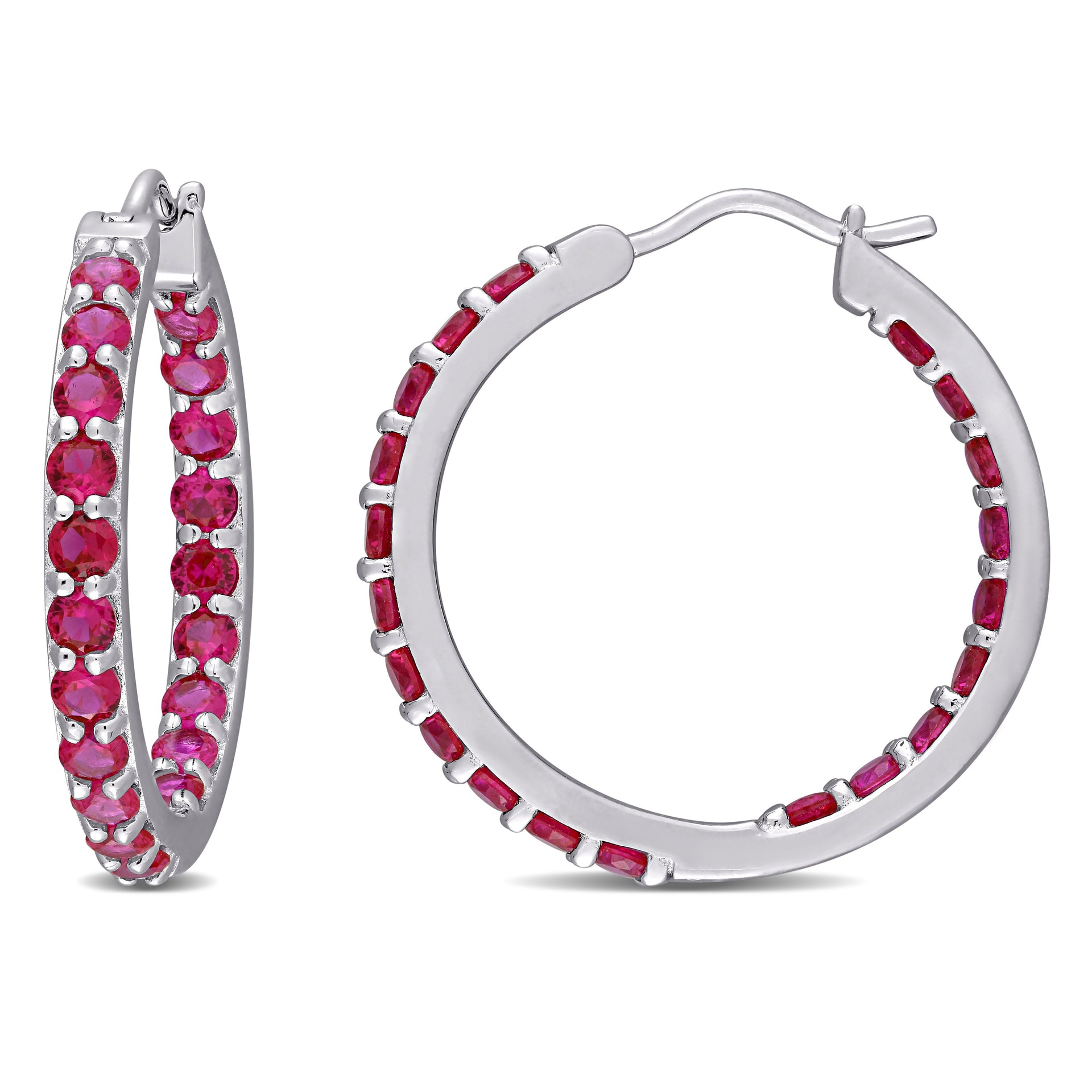 Mimi & Max 3ct TGW Created Ruby Inside Outside Hoop Earrings in Sterling Silver